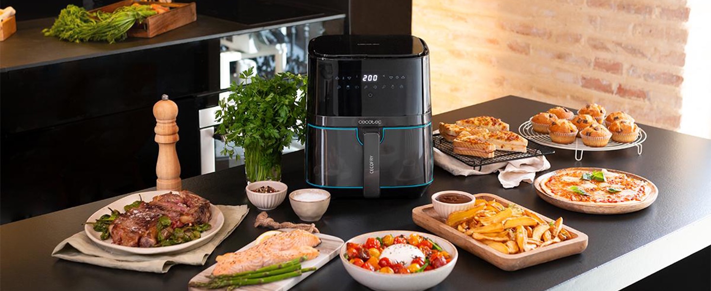 Cecotec Friggitrice ad aria da 5,5 l, Air Fryer, Cecofry Full InoxBlack 5500 Pro