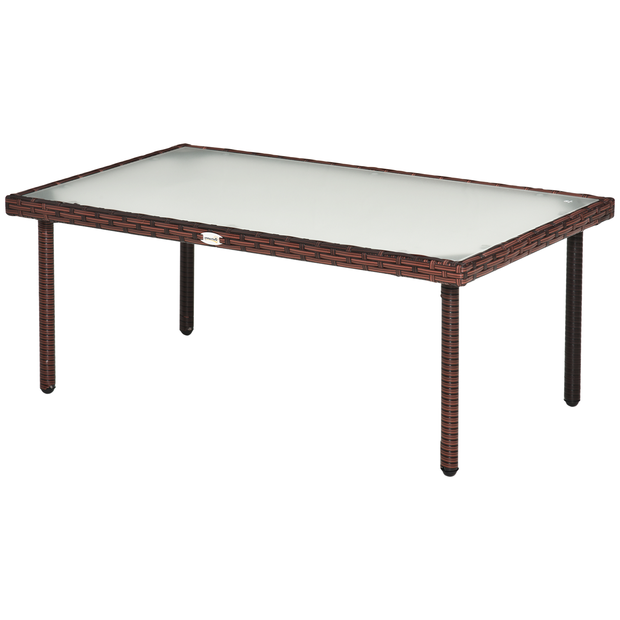 Outsunny Gartencouchtisch mit 5 mm dickem gehärtetem Glasplateau Kunststoffgeflecht in Rattanoptik braun