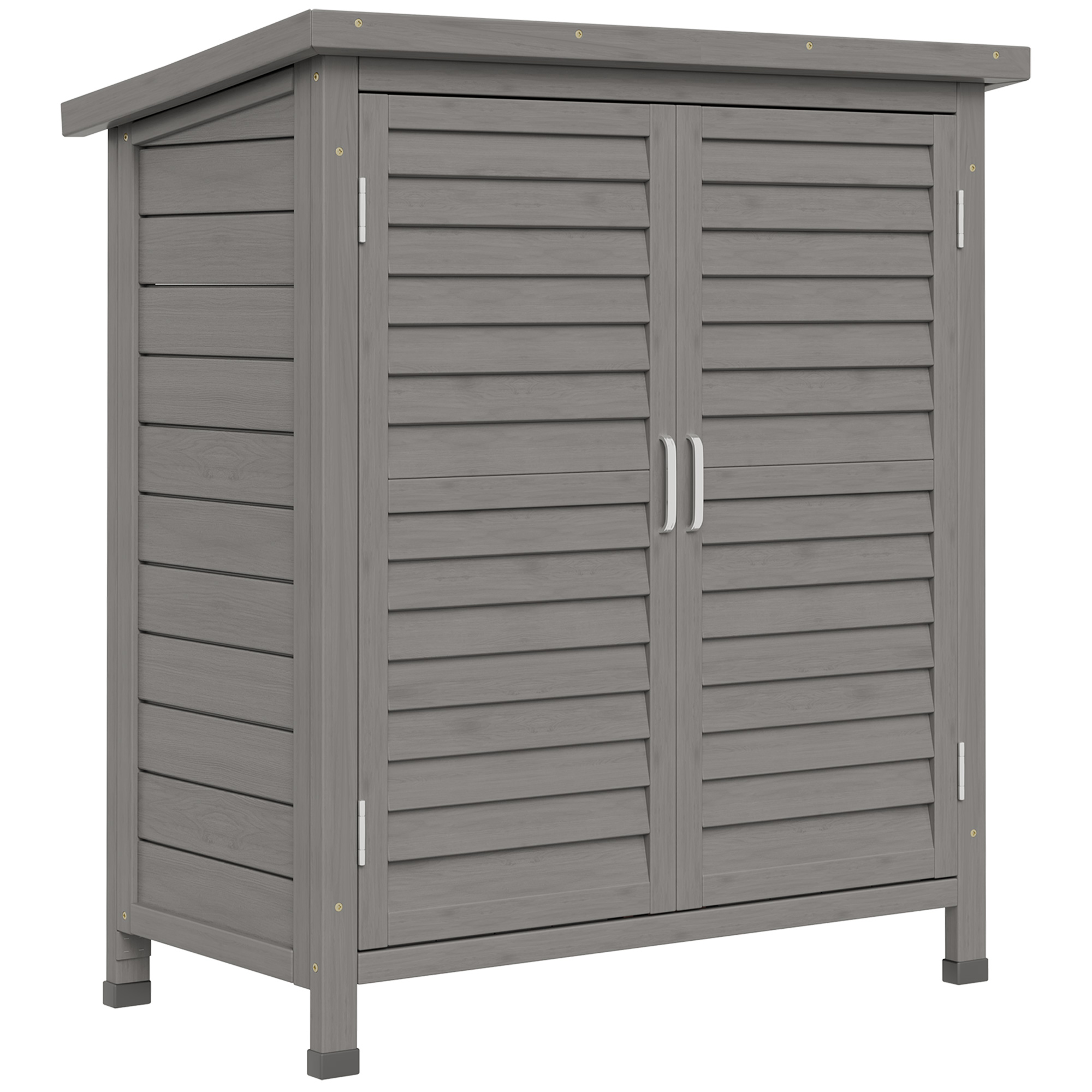 Outsunny Gartenschrank Holz Gerätehaus Geräteschuppen Geräteschrank Holzhütte Pultdach Bitumenpappe Lamellentüren Grau 87 x 46,5 x 96,5 cm
