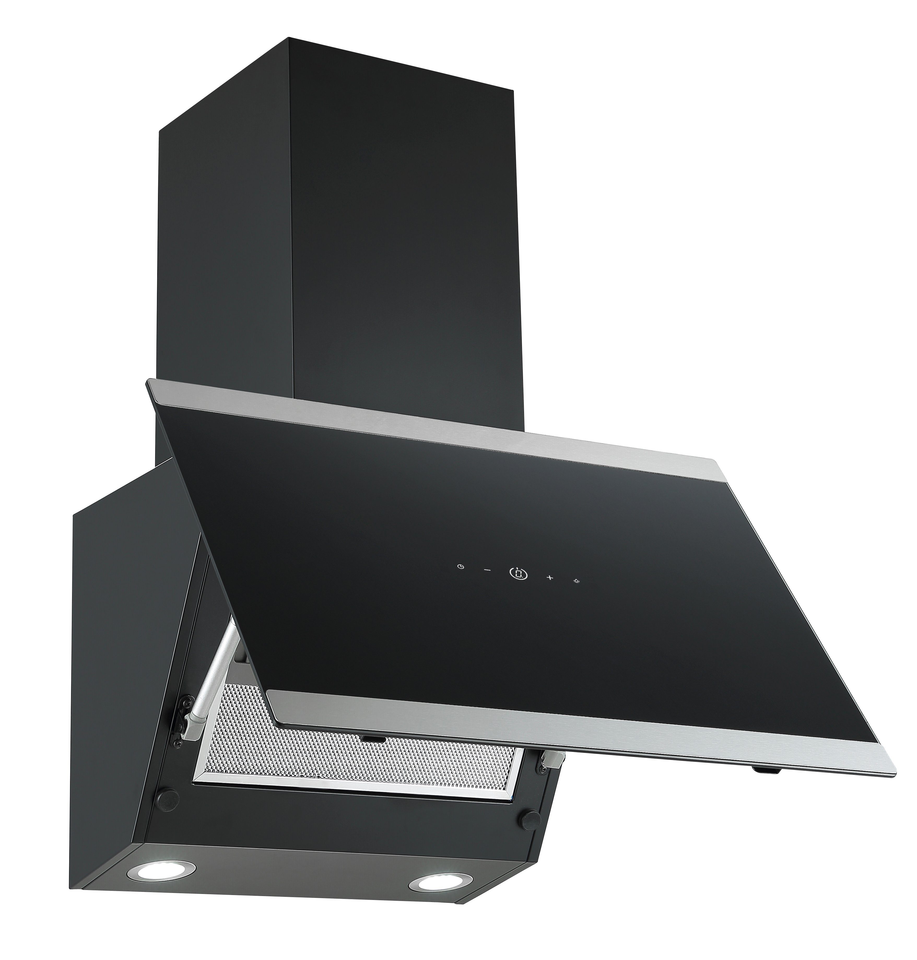 Kopffreihaube S33-60A+BTH Dunstabzugshaube schwarzes Glas Touch Control 60 cm