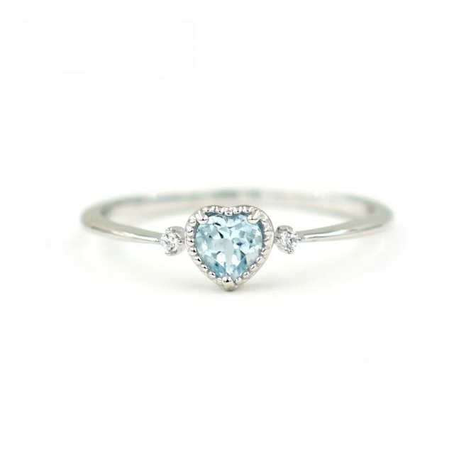 925 Sterling Silver Pretty Blue Heart Zircon Stone Ring