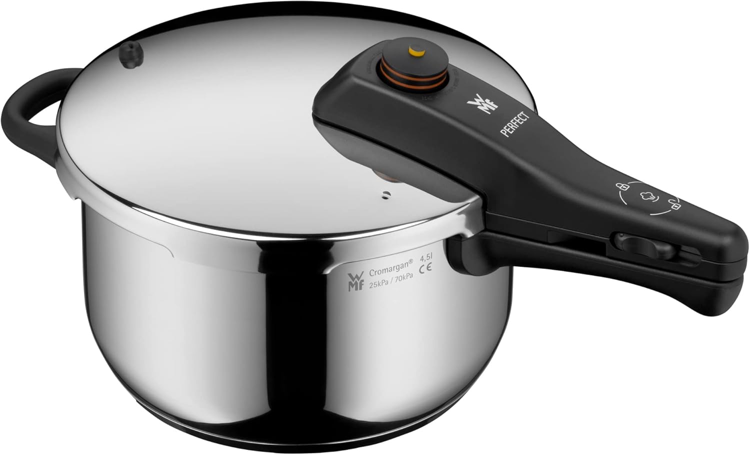 WMF Perfect One Pot Schnellkochtopf Induktion Set 2-teilig, Dampfkochtopf 4,5l, 3l, großes Kochsignal, 2 Kochstufen, abnehmbarer Deckelgriff, für alle Herdarten geeignet, Edelstahl