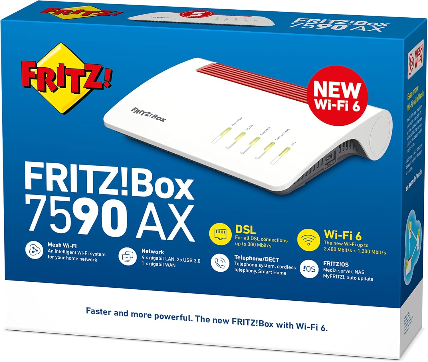 FRITZ!Box 7590 AX Exclusive Edition (Wi-Fi 6 Router 2.400 Mbit/s (5 GHz) e 1.200 Mbit/s (2.4 GHz), con chiavetta USB SanDisk, Mesh Wi-Fi, base DECT)
