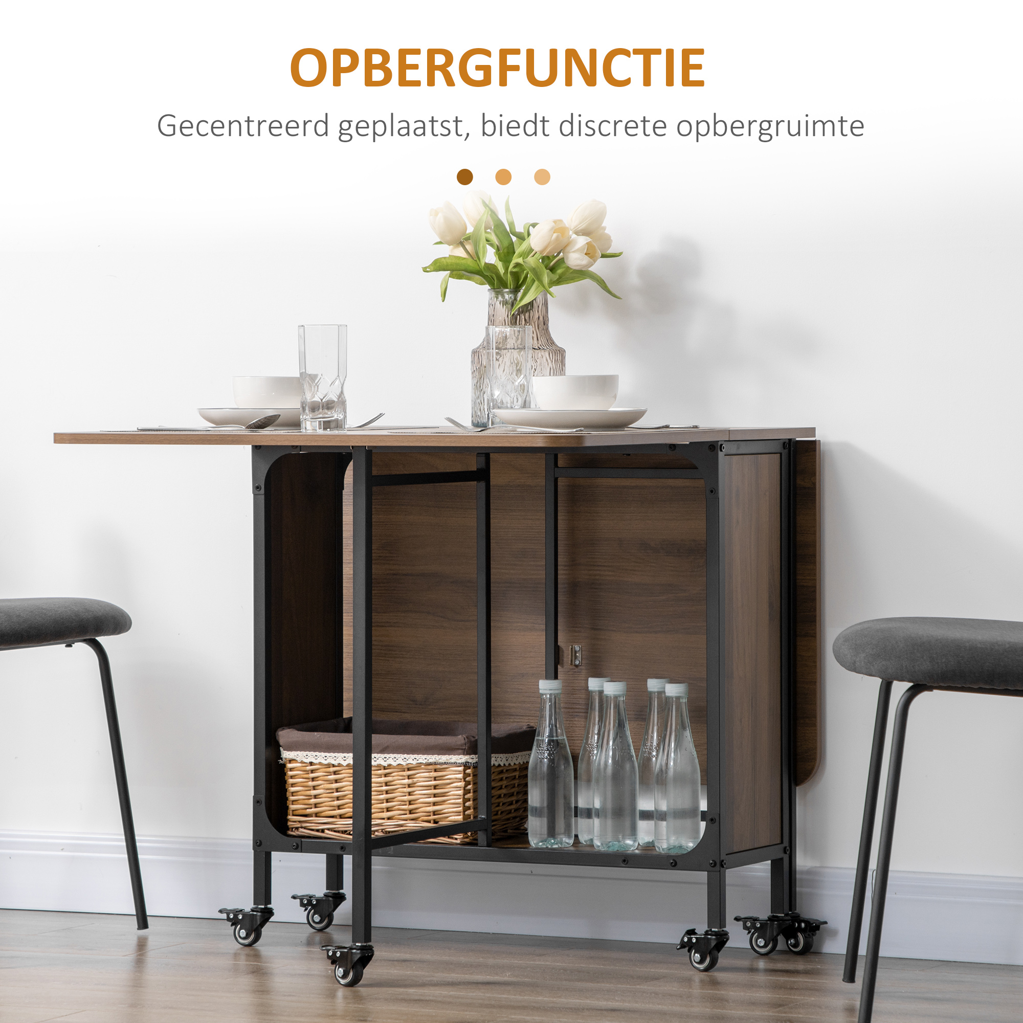 Mobiele Klaptafel, 2 Inklapbare Zijden, 130 x 80 x 74 cm, Bruin