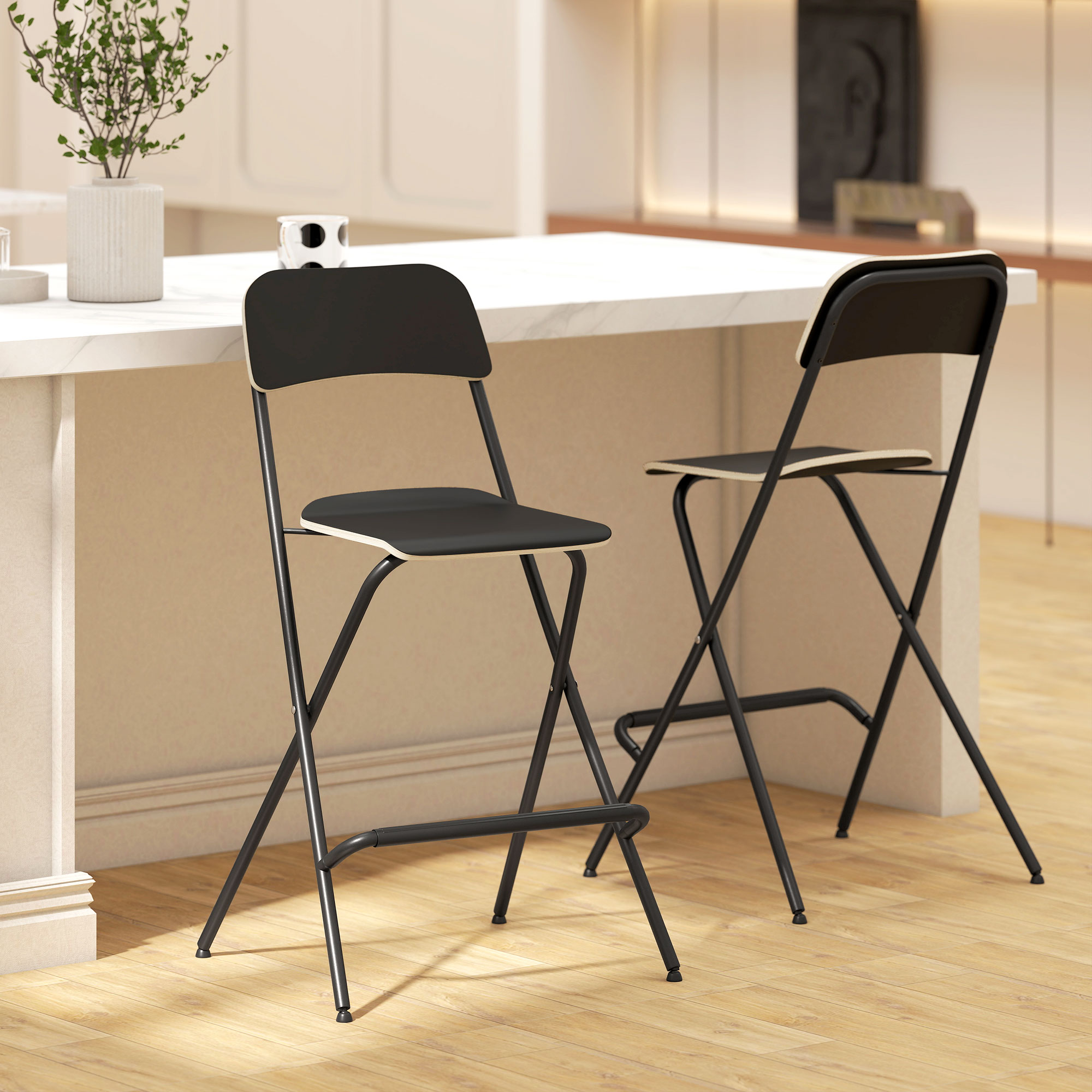 HOMCOM 2er-Set Barhocker, klappbare Barstühle mit Stahlrahmen, für Küche, Esszimmer, Schwarz