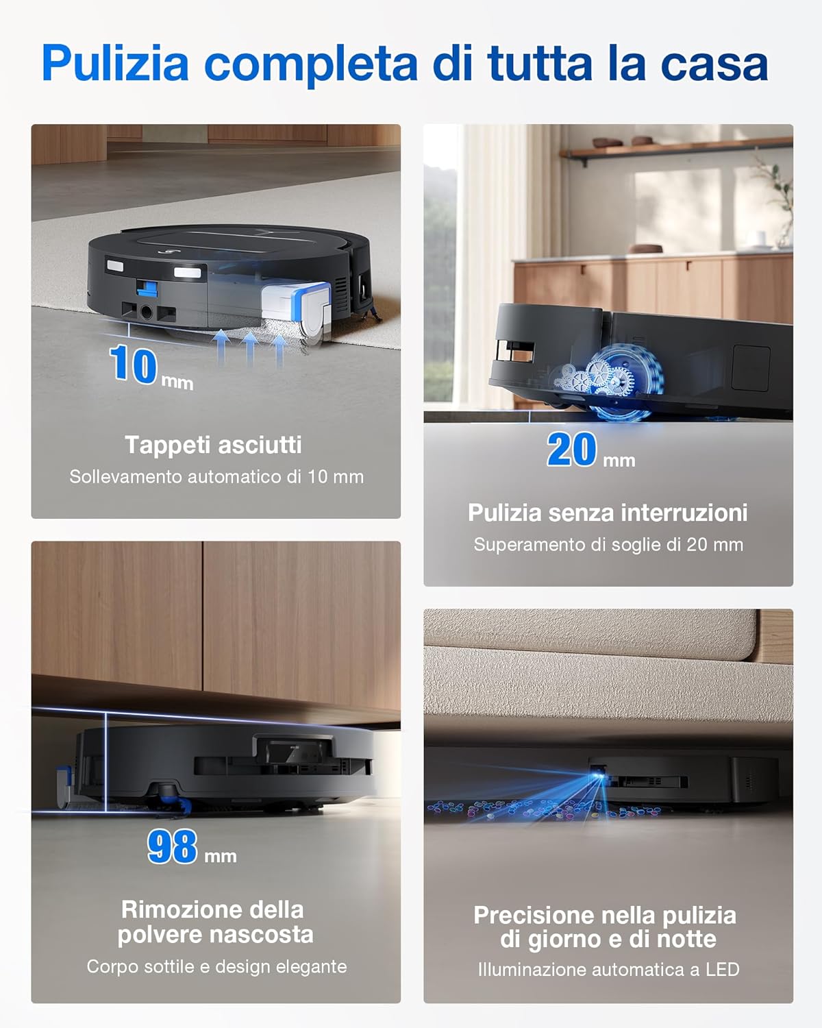 ECOVACS DEEBOT T80 OMNI Robot Aspirapolvere Lavapavimenti, 18.000 Pa, Spazzola OZMO ROLLER, ZeroTangle 3.0, Lavaggio Mocio con Acqua Calda a 40-75 °C, Asciugatura ad Aria Calda, Nero