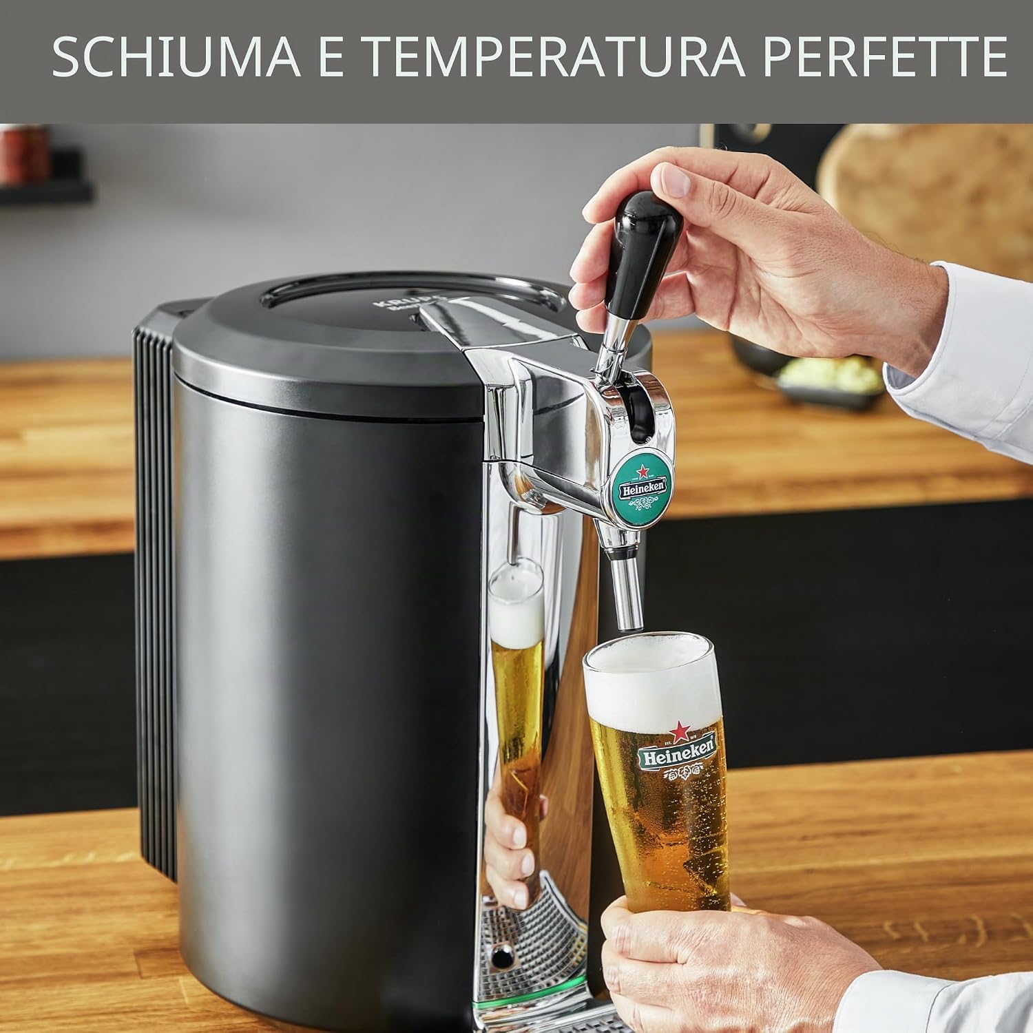 Krups Beertender - Macchina per birra a pressione, fusti da 5 l, marca Heineken, indicatore luminoso, temperatura e schiuma perfette, birra fresca, facile installazione, compatta nera VB450E10