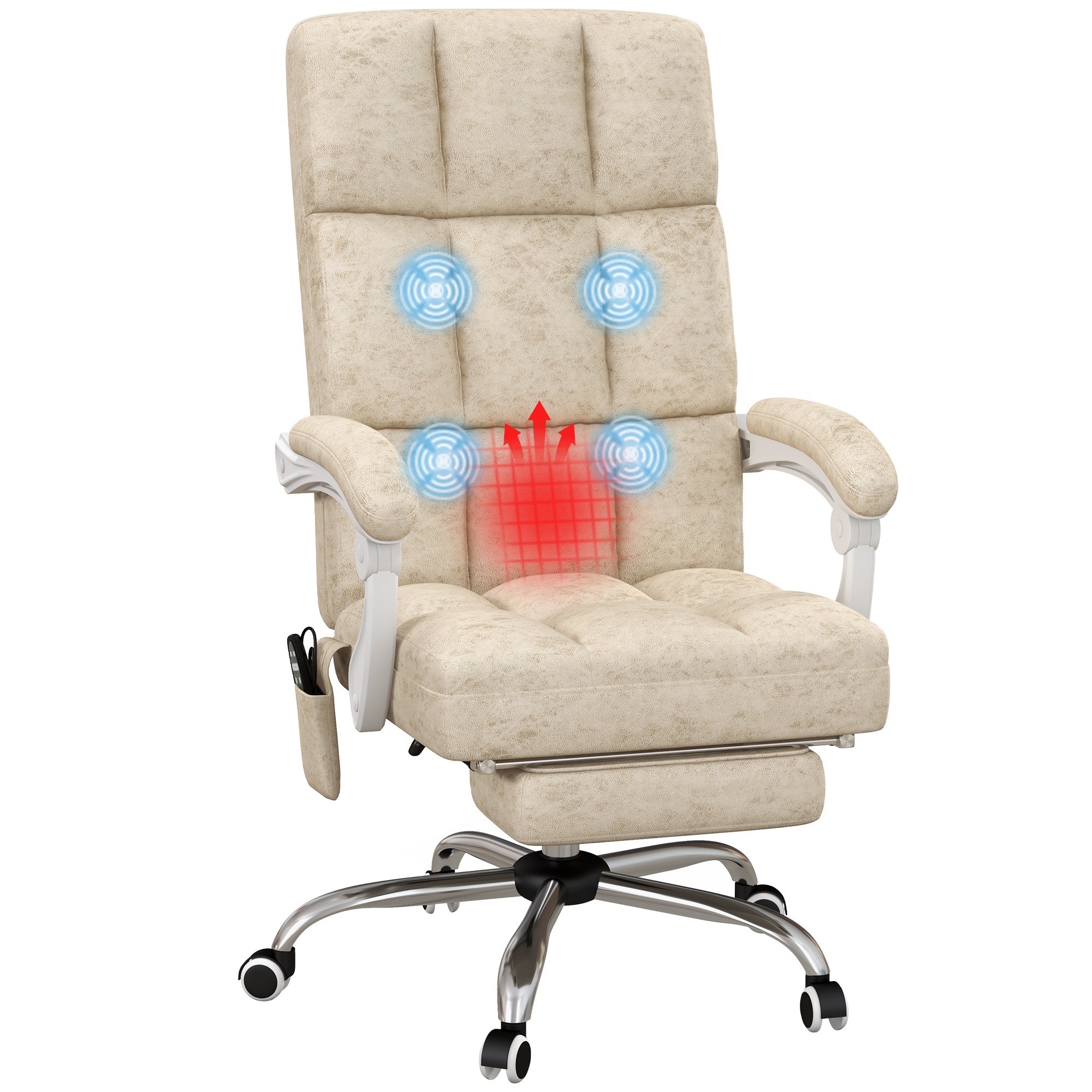 Vinsetto Bureaustoel met Massage- & Warmtefunctie, Voetsteun, Verstelbaar, tot 120kg, Beige