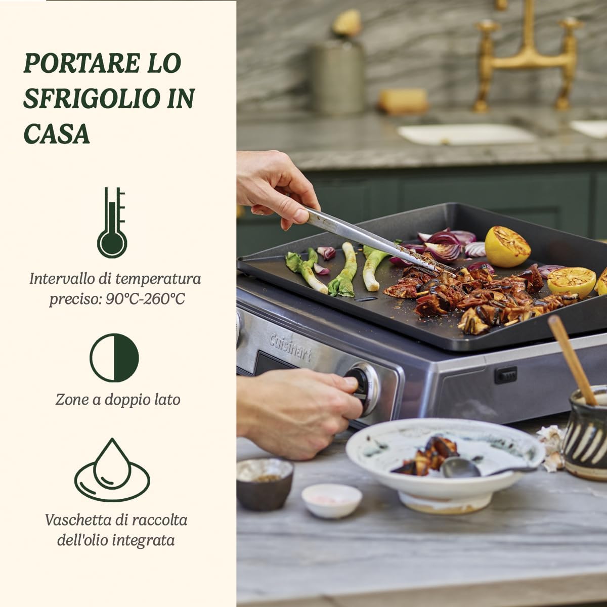Cuisinart Hot Plate Entertaining Grill & Griddle | XL Electric Plancha Grill, piastra per grigliate Teppanyaki a casa | Piastra rimovibile, controllo a temperatura a due zone fino a 260°C