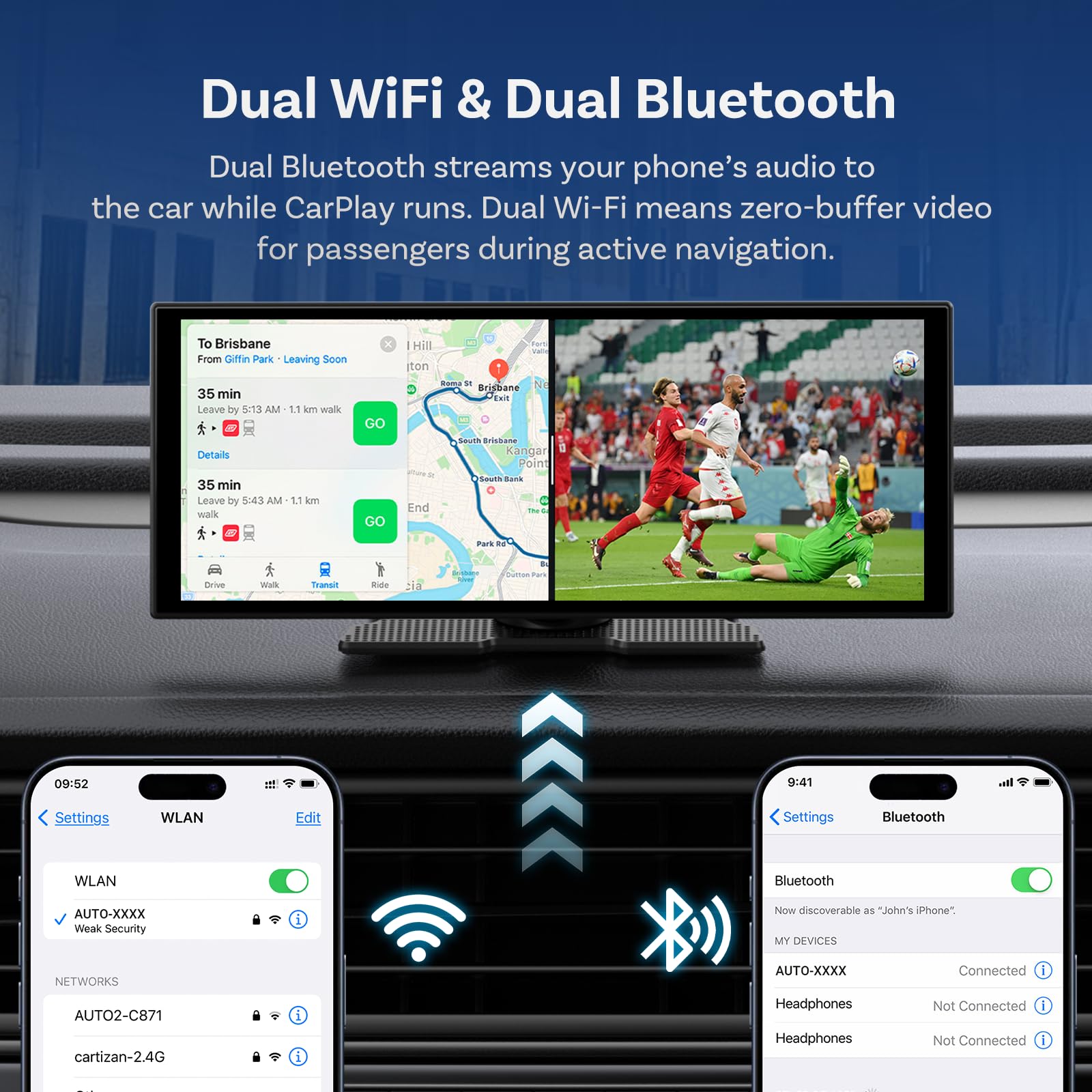 11,4 Zoll CarPlay Display für kabelloses Apple CarPlay und Android Auto mit Android 15, Google Play, Gemini AI Sprachassistent, GPS-Navigation