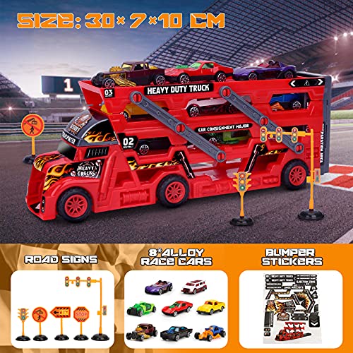 Aoskie Camion Macchinine Giocattolo per Bambini, Camion Bisarca con 8 Mini Cars Macchinine Giocattolo Regali per Bambini 3 4 5 Anni : Giochi e giocattoli