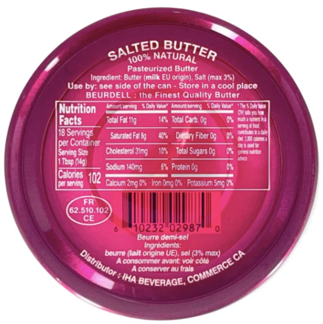Beurdell Canned French Butter – 100% Natural Salted Pasteurized Real Butter | Long Shelf Life Emergency Survival Food | Great for Cooking, Baking, RV & Camping | Pull Top Lid | Pack of 24 | France