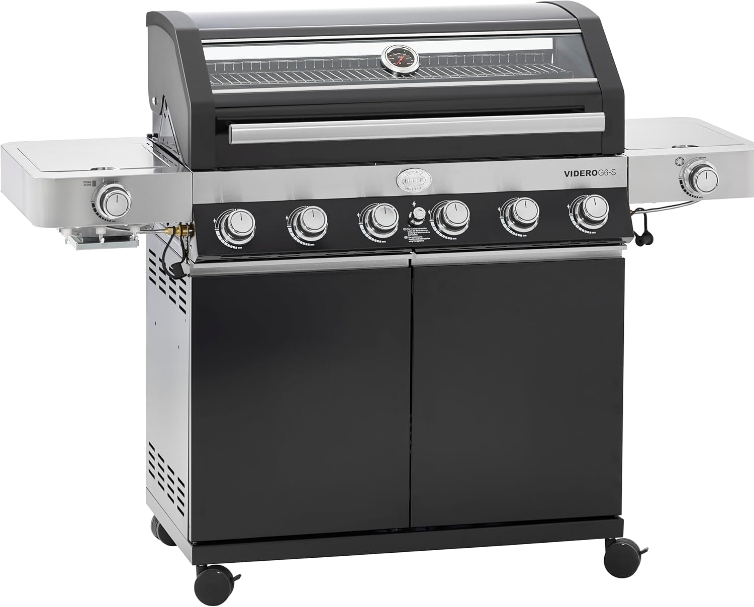 RÖSLE Elektrogrill BBQ-Portable Videro E2-P, tragbarer Tischgrill mit 2 Brennern, Warmhalterost und Deckel mit Glaseinsatz, pulverbeschichteter Stahl, schwarz/silbern