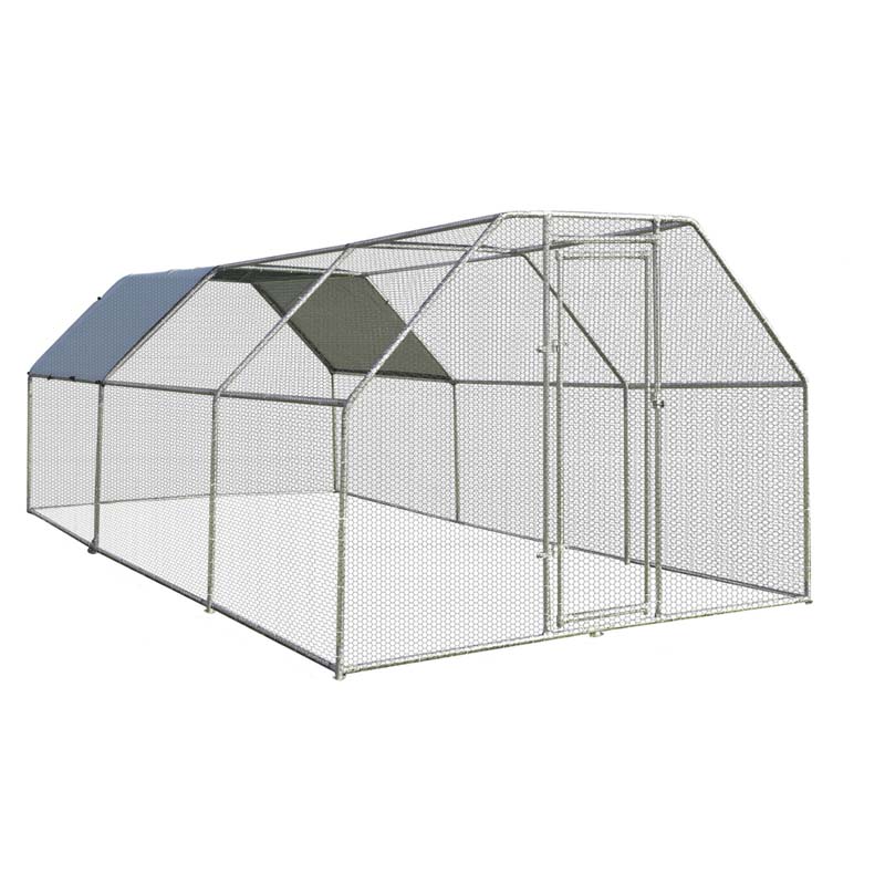 9.5' x 19' x 6.5' Galvanized Metal Large Walk in Chicken Coop Cage Runs Hen House with Cover & Lockable Door