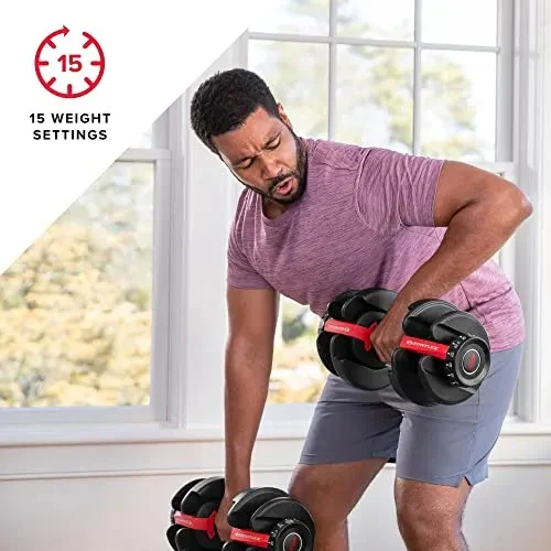 Bowflex SelectTech 552 Adjustable Dumbbells (pair), 2.3�C23.8 kg, space-saving home fitness equipment