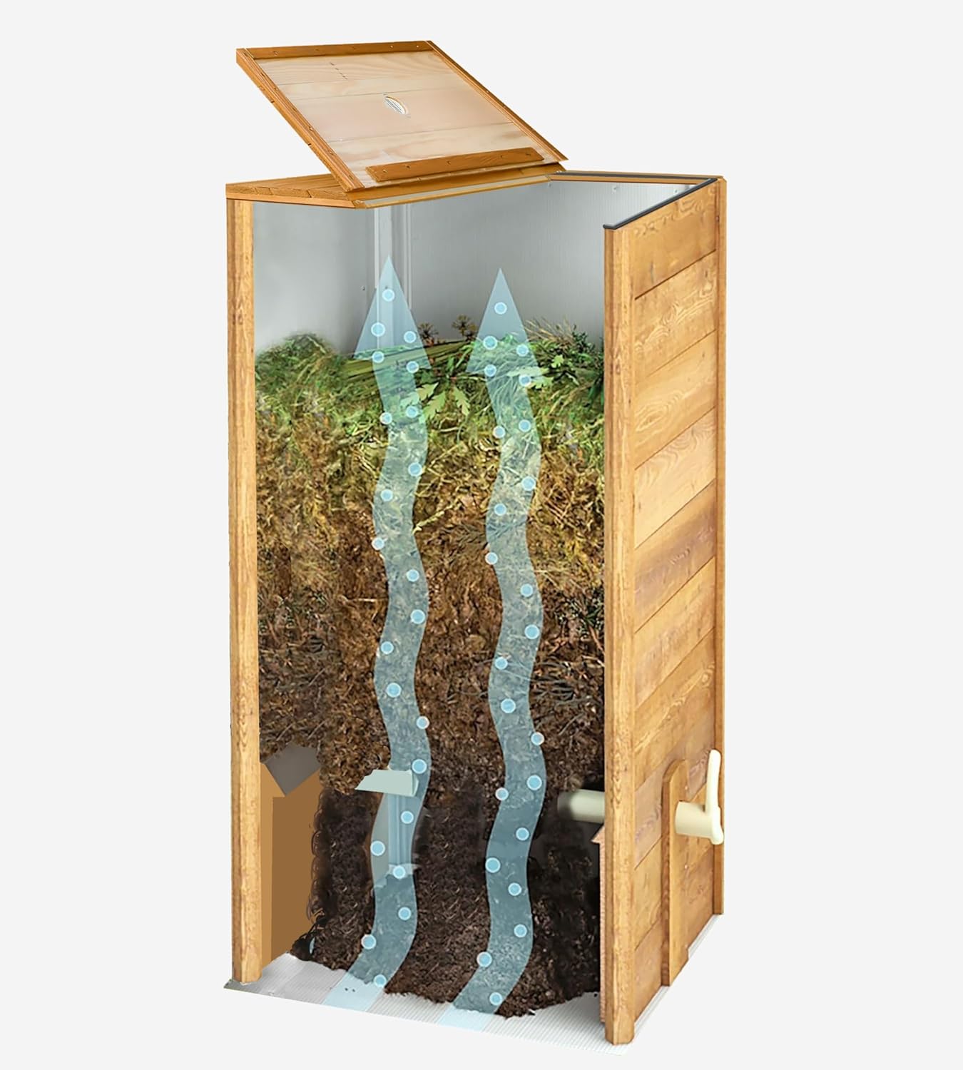 Holz Komposter Rattensicher mit Deckel, Schädlingsschutz, Durchlüftungsgitter und Boden, Gleit-Technik Kompostieren ohne üblen Gerüche, kein Umsetzen mehr, 340 L