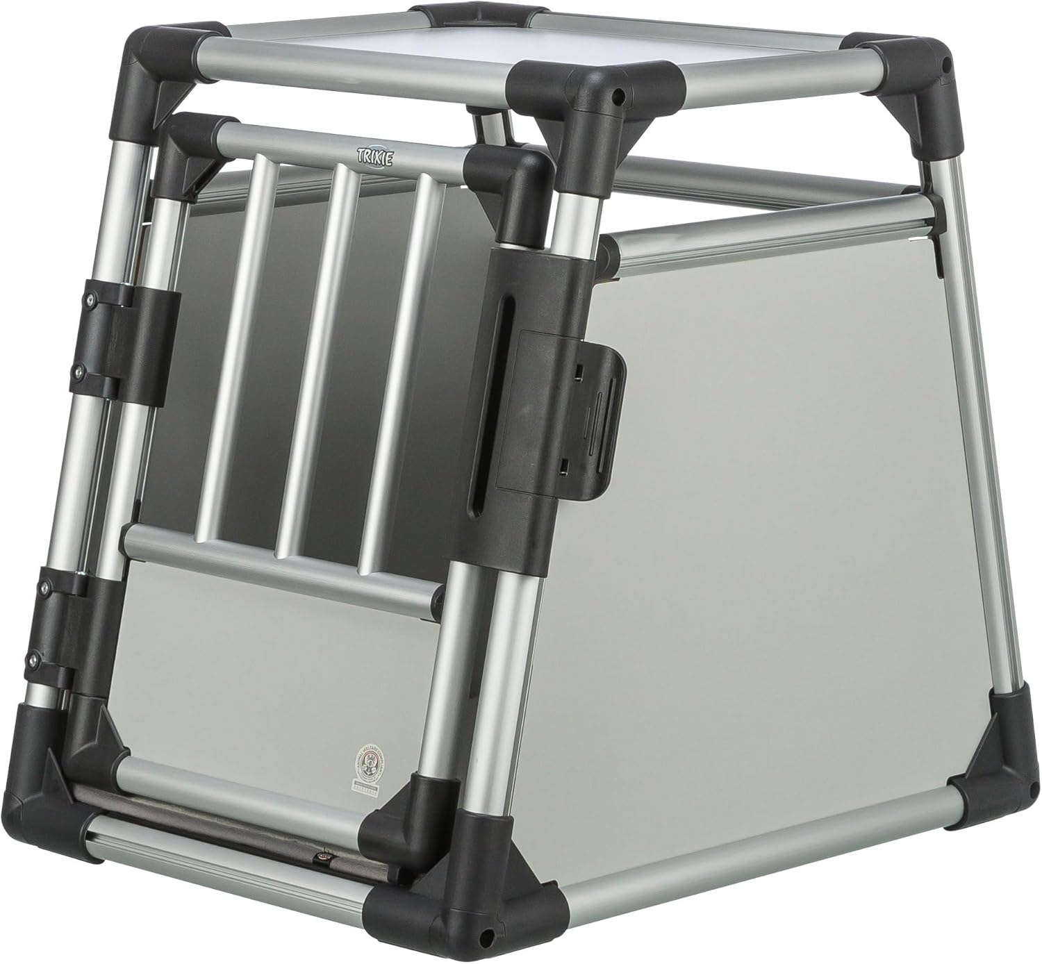 TRIXIE Hunde-Transportbox, Aluminium, L: 92 x 64 x 78 cm, grafit, rutschfste Liegematte, Klettleiste am Boden, Sicherheitsverschluss, stabil und geruscharm, hochgeschlossene Wnde - 39338