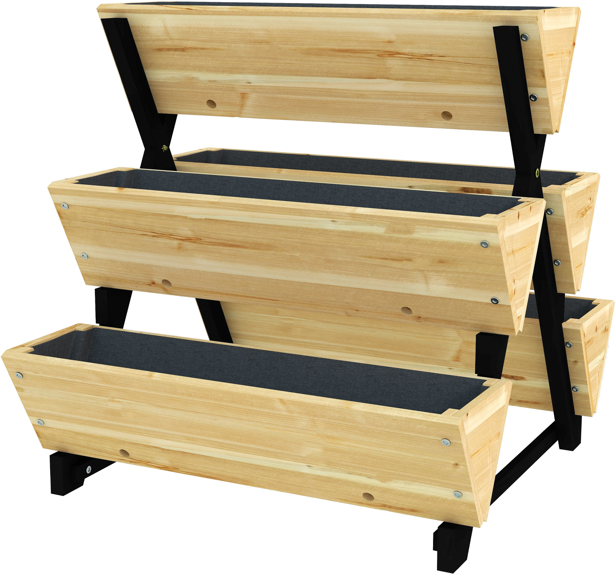 Outsunny Hochbeet aus Holz Pflanzentreppe 3 Etagen 5 Pflanzkästen - Größe 75L x 78B x 77H cm Bewässerungseinsätze Schwarzes Geotextil-Drainagevlies