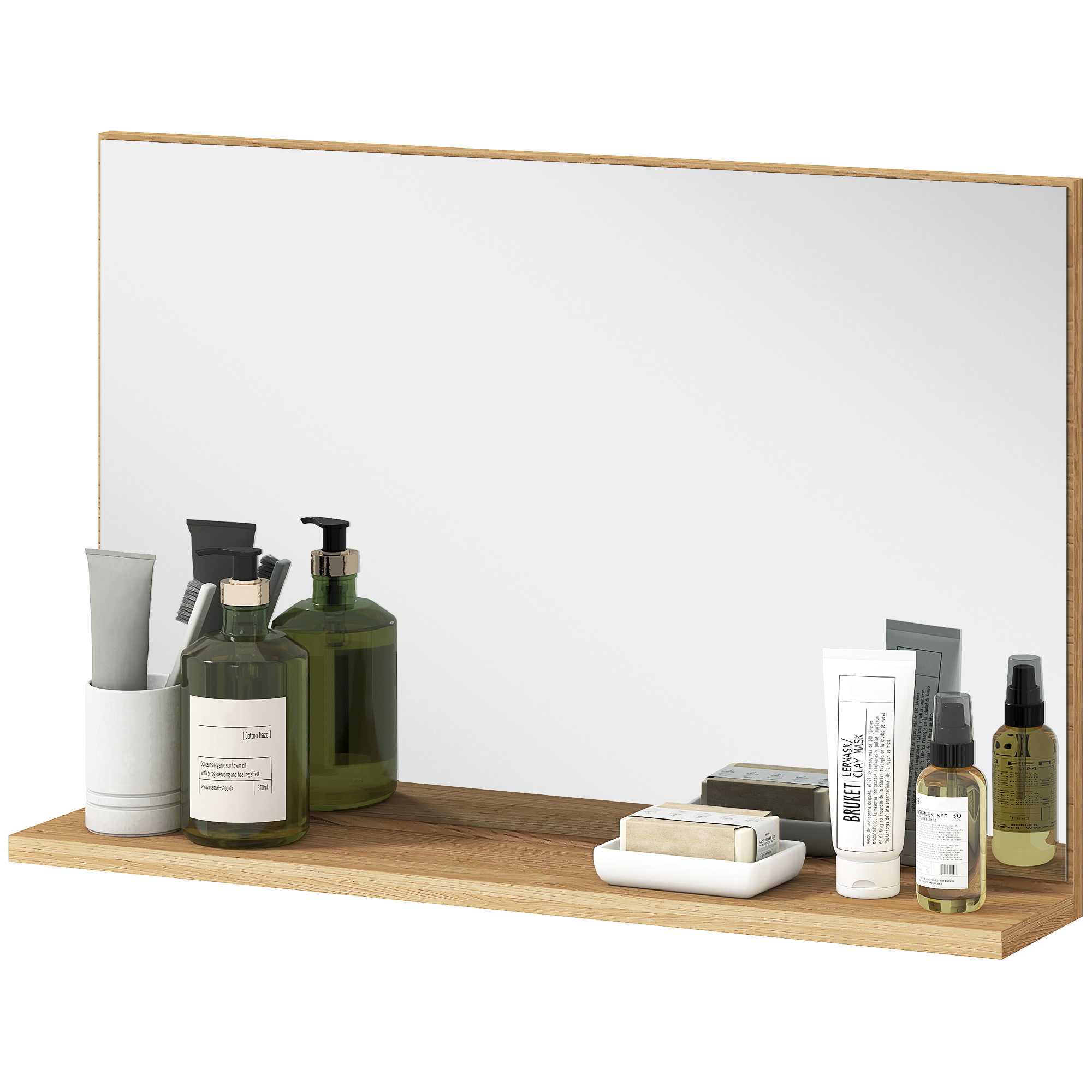 Kleankin Badezimmerspiegel mit Regal, modernem und vielseitigem Design, 60x12x40 cm, Holz