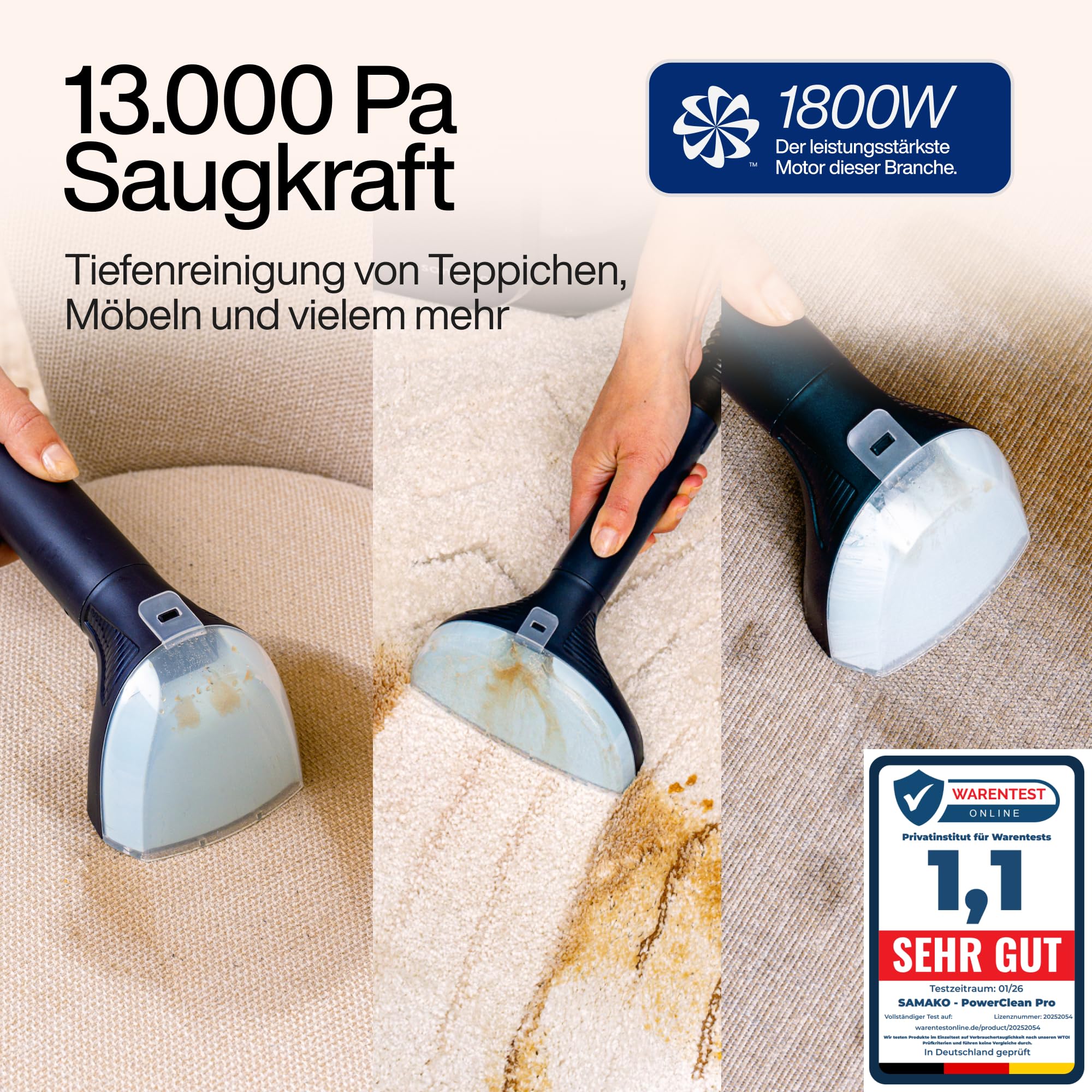 Dampfsauger PowerClean Pro mit Dampfreiniger für Polstermöbel und Doppeltank, 2000W
