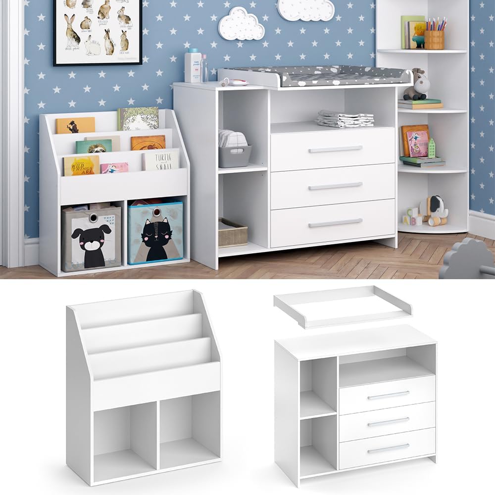 Vicco Set per cameretta Oskar, Bianco, 2 parti, con fasciatoio e libreria