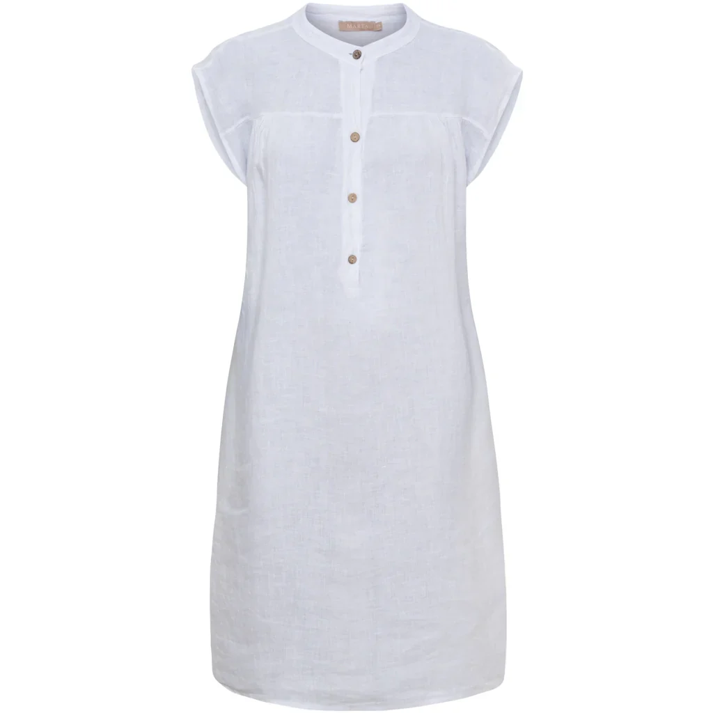 Linen Button-Neck Dress �C White | Women's Luxury Linen Dress