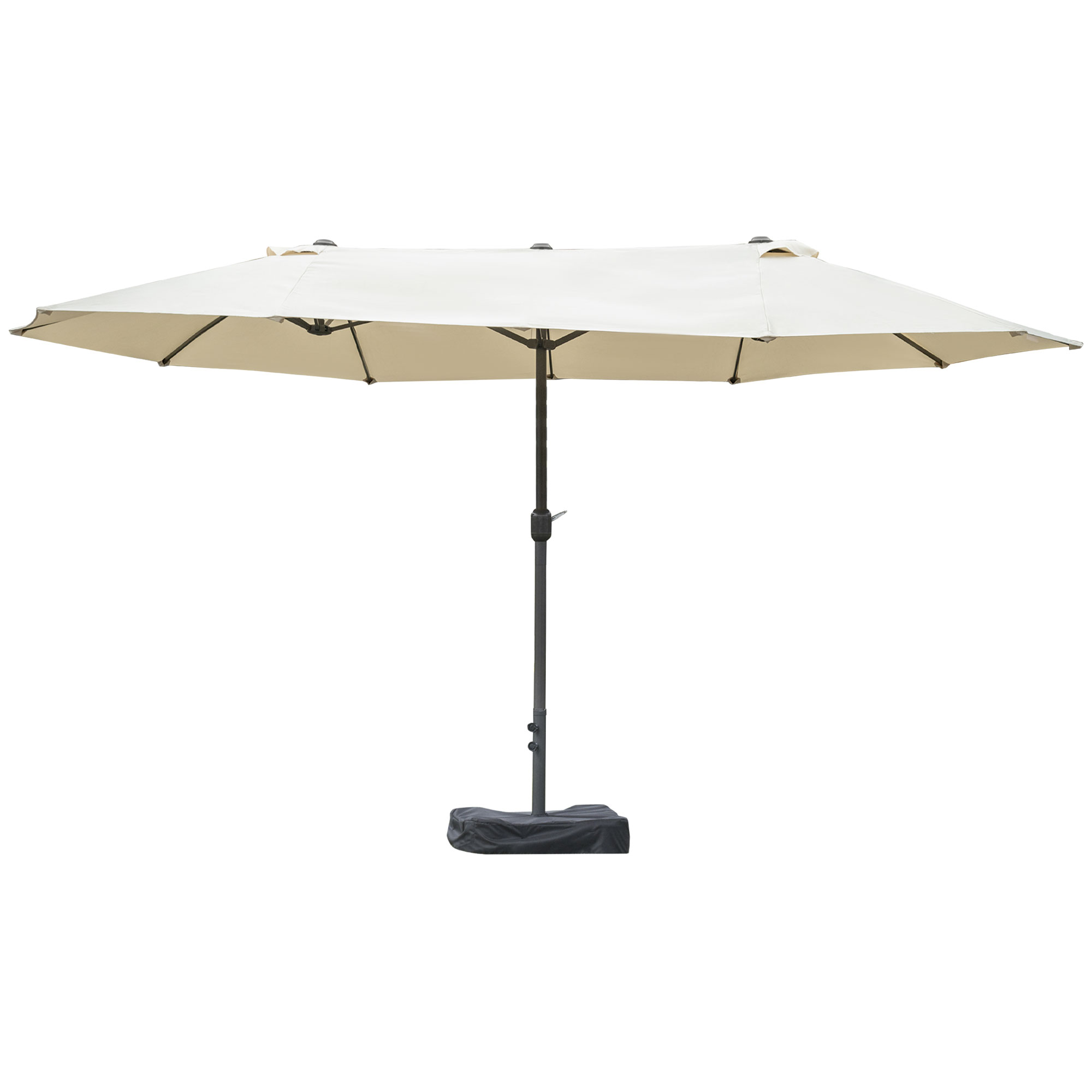 Outsunny Sonnenschirm Gartenschirm Marktschirm Doppelsonnenschirm Terrassenschirm mit Schirmständer Handkurbel Cremeweiß Oval 460 x 270 x 240 cm