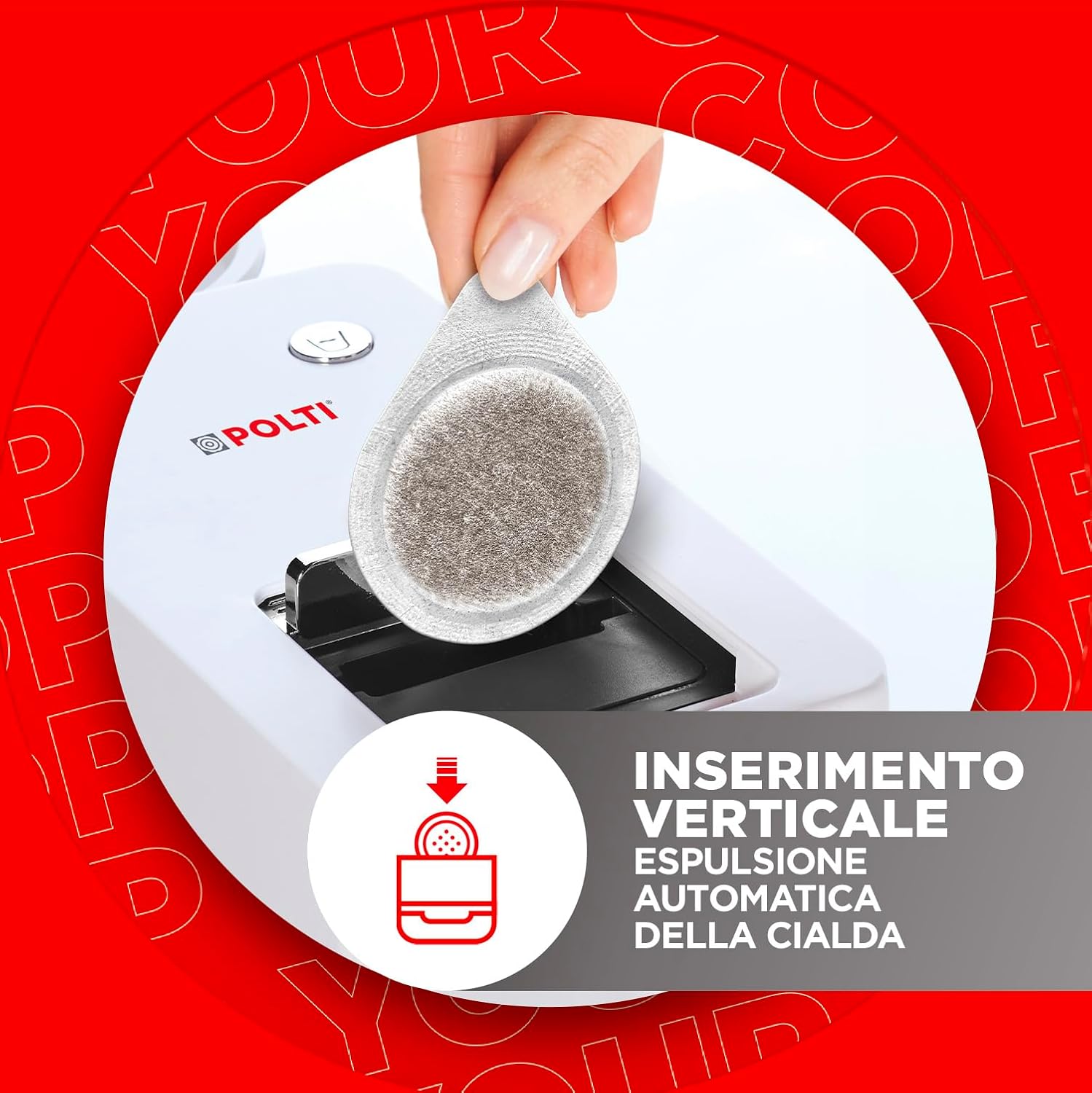 Polti Coffea S15W, Macchina per Caffè Espresso, Compatibile con Cialde E.S.E. 44 mm, Serbatoio 0.85L, Pressione Pompa 19 bar, Bianco