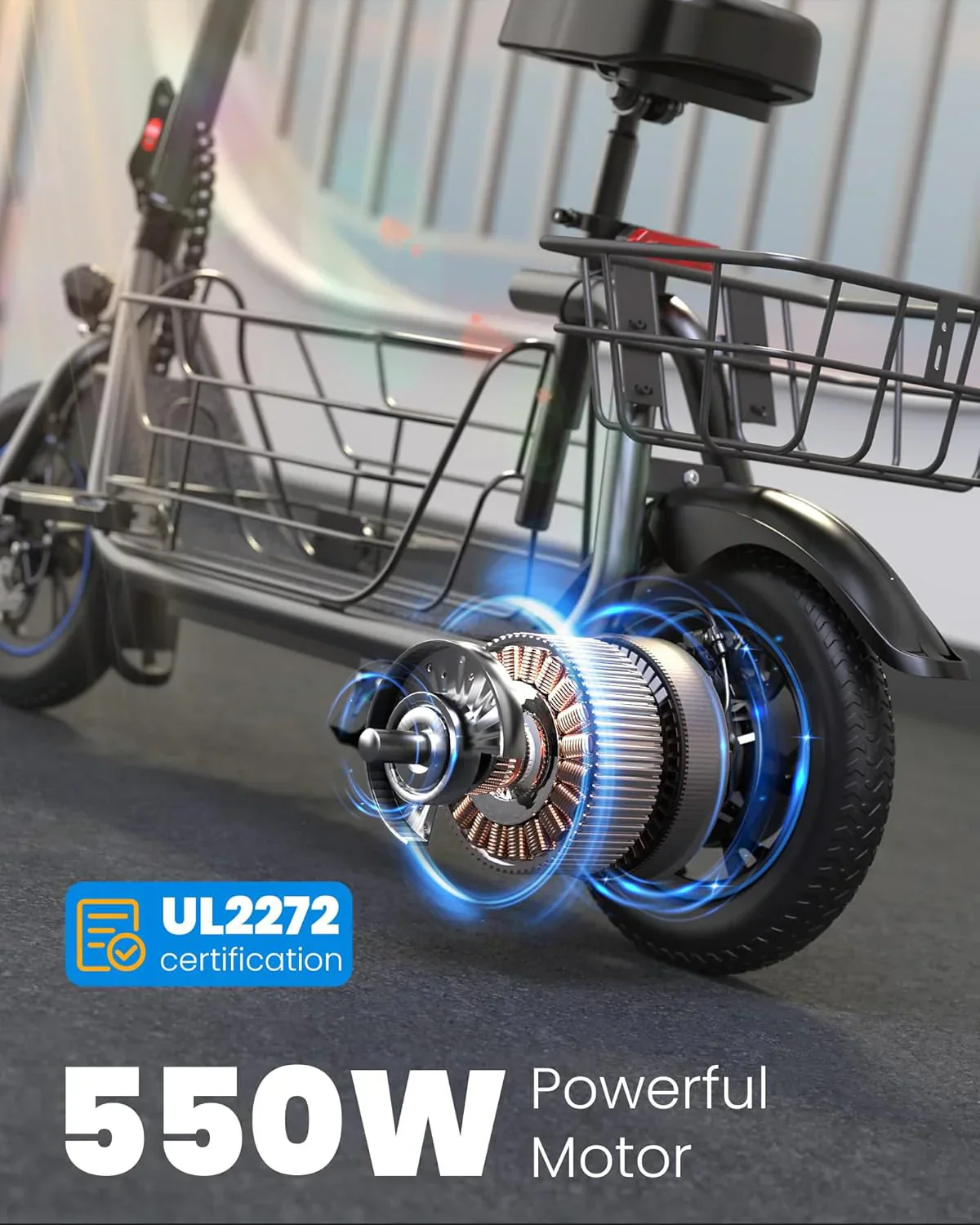 Adults Electric Scooter with Large Middle Basket