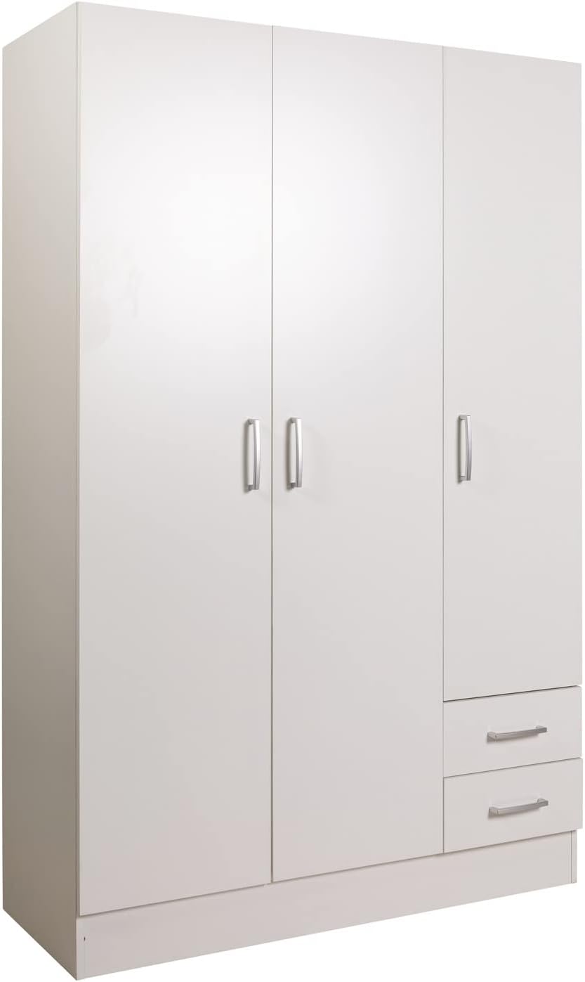 COMPOSAD | Easy Line Wardrobe with 3 Doors and 2 Drawers, Bedroom, Wardrobe with Doors, Dimensions (WxHxD) 119.5 x 184.5 x 46 cm, White, Made in Italy