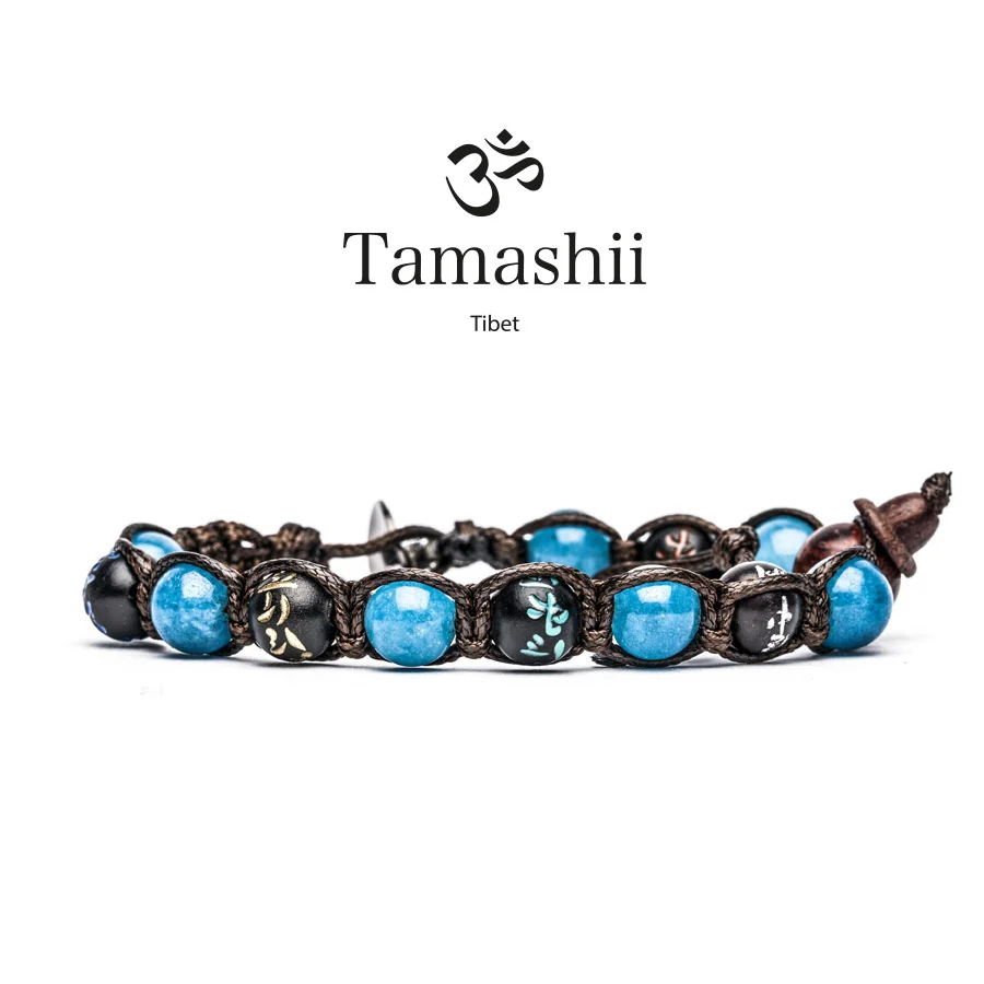 Bracciale Tamashii unisex linea mantra in agata azzurra cielo BHS200-53