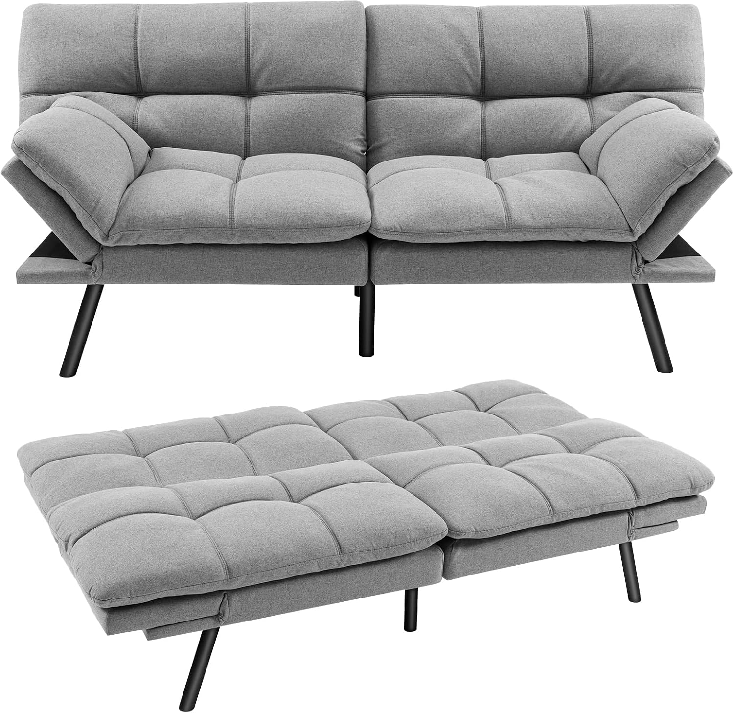 COSTWAY Divano Letto Convertibile, Schiuma di Memoria con Schienale e Poggiatesta Regolabili, Schienale Regolabile in 3 Posizioni, Multiuso e Moderno, per Camera da Letto Salone Balcone (Grigio)