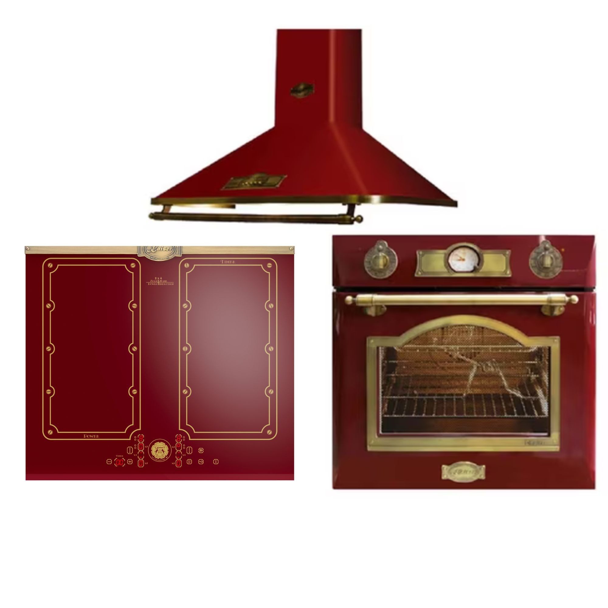 Backofen-Set Elektro Einbau Backofen Autark 60cm 67L+Dunstabzugshaube 60 cm+Induktionskochfeld 60 cm Bordeaux stoßfeste Glaskeramik Eh 6355 RotEm+A 6315 RotEm+KCT 6192 FI RotEm