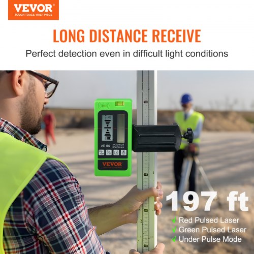 VEVOR Professional Laserempfänger 60m Reichweite Laserdetektor für Puls-Kreuzlinienlaser ±1,5mm Nivellierbereich 1,5-V-Batterien 20 Stunden Betriebszeit doppelte LCD-Display mit Hintergrundbeleuchtung