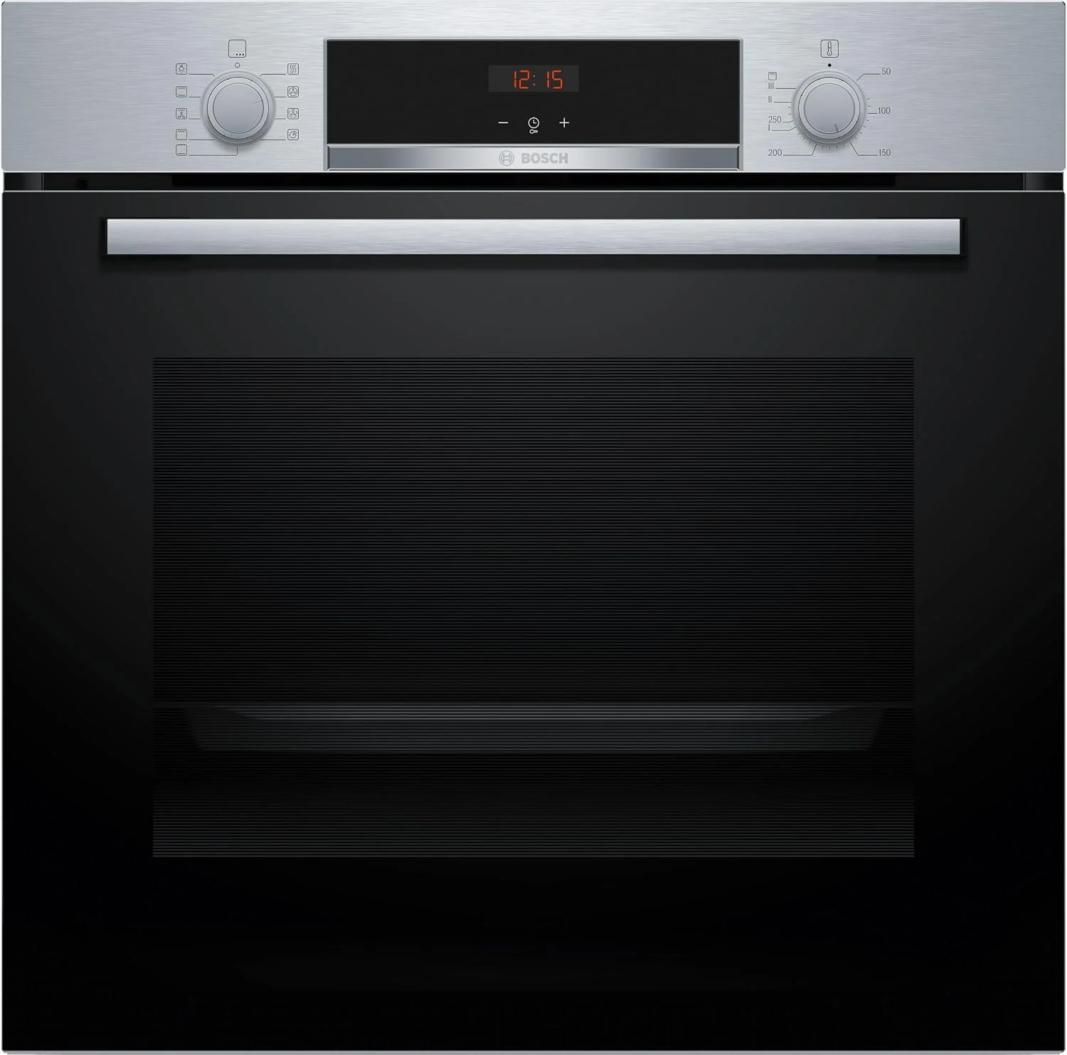 Bosch HBA514BS3, Einbau-Backofen 60 x 60 cm, 3D-Heißluft für gleichmäßiges Backen auf 3 Ebenen, Serie 4, LED-Display-Steuerung, Schnellaufheizung