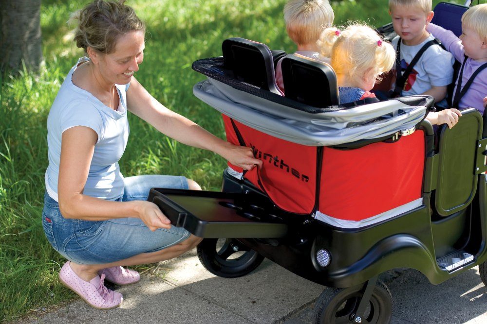 Zwillings-Kombikinderwagen Turtle Kinderbus de Luxe für 4 Kinder – Krippenbus mit Wetterverdeck