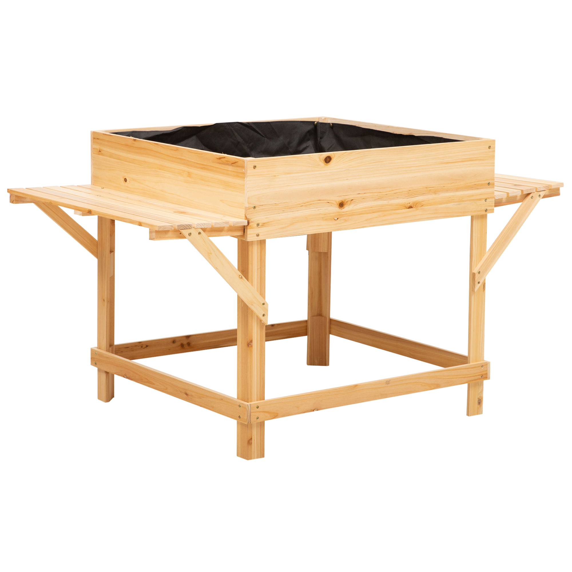 Outsunny Hochbeet aus Holz Pflanzkasten für Garten Balkon mit Ablage Blumenbeet Blumenkasten Natur 130 x 75 x 75 cm
