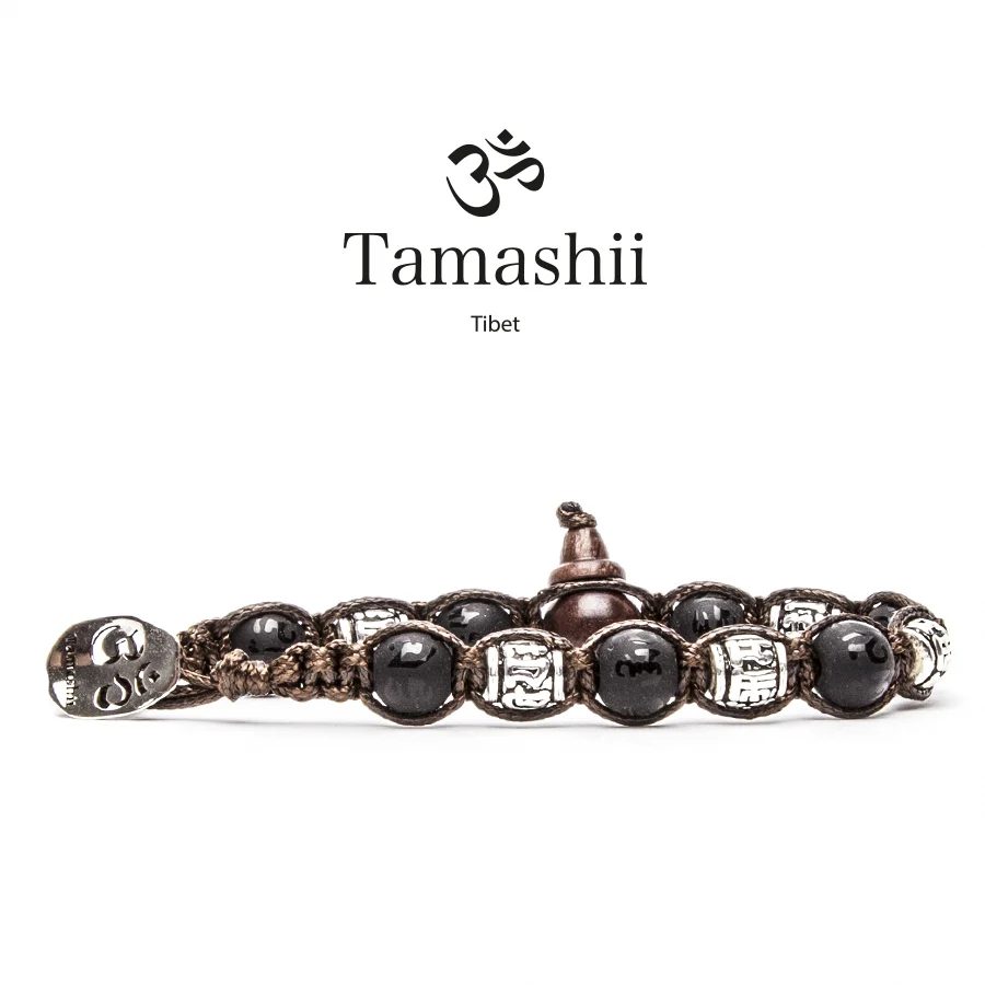 Bracciale Tamashii in onice nero opaco e barilotti argento BHS900-221S
