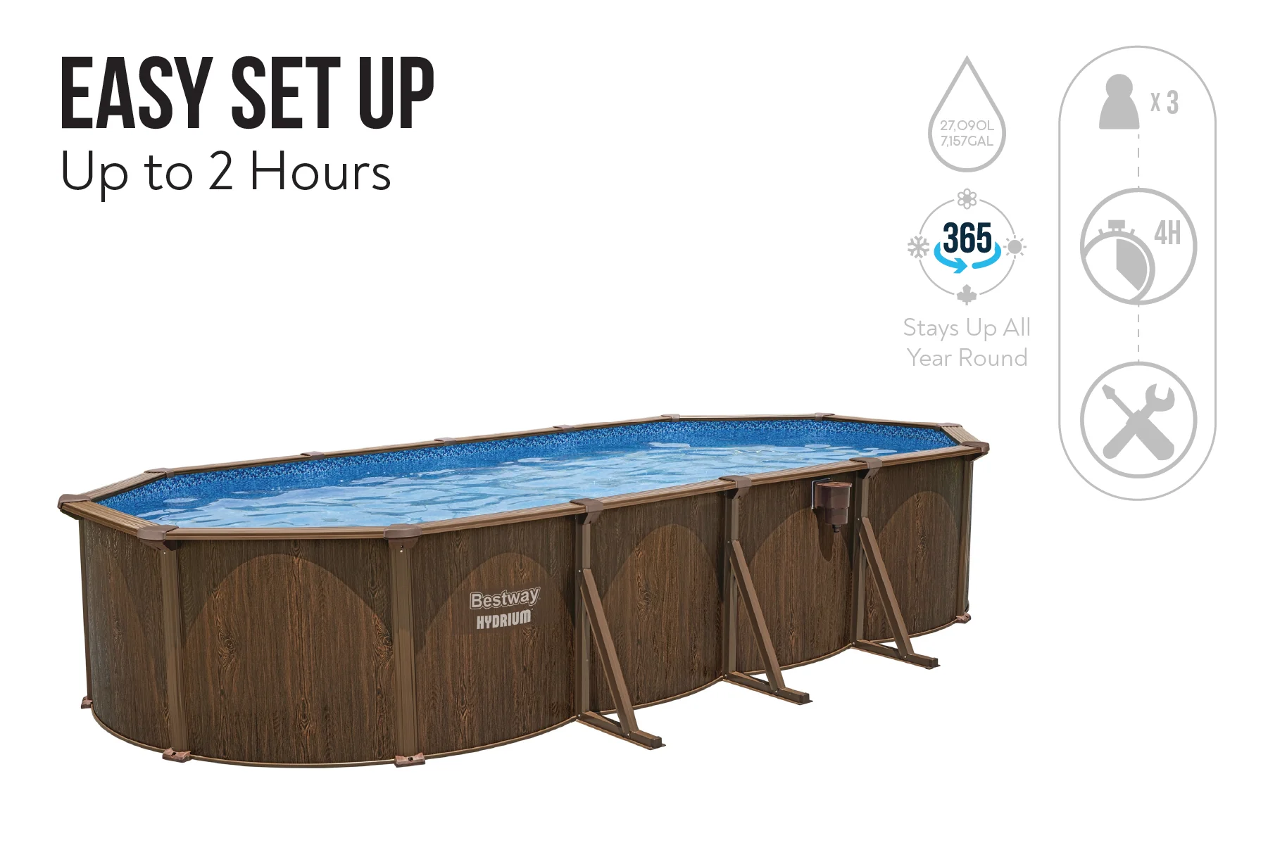2025 Kit per piscina ovale Hydrium in acciaio effetto legno da 24 piedi x 52 pollici per piscina fuori terra