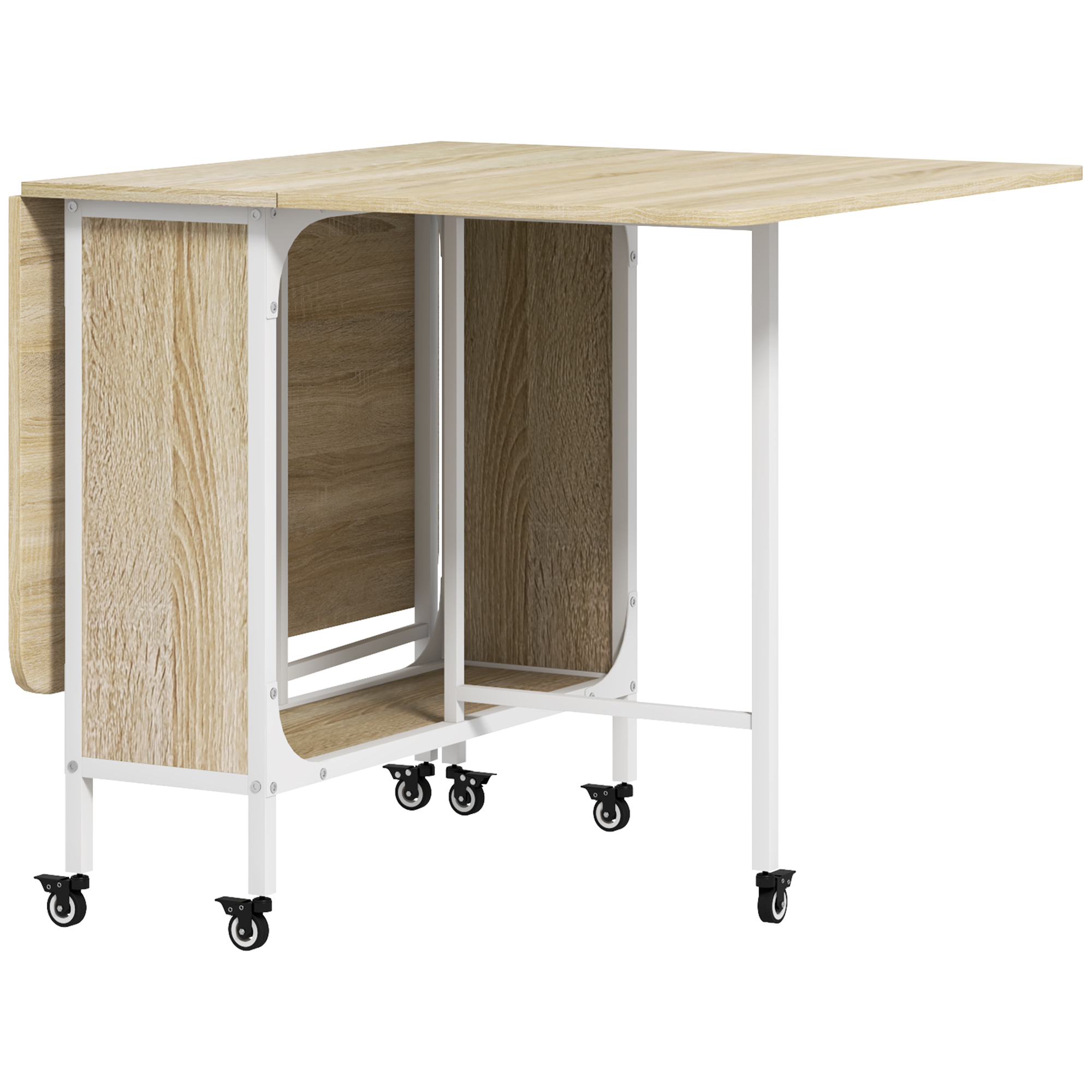 HOMCOM Klappbarer Esstisch für bis zu 6 Personen mit Regal, aus Holz und Metall, 130x80x74 cm, Weiß und Farbe Holz