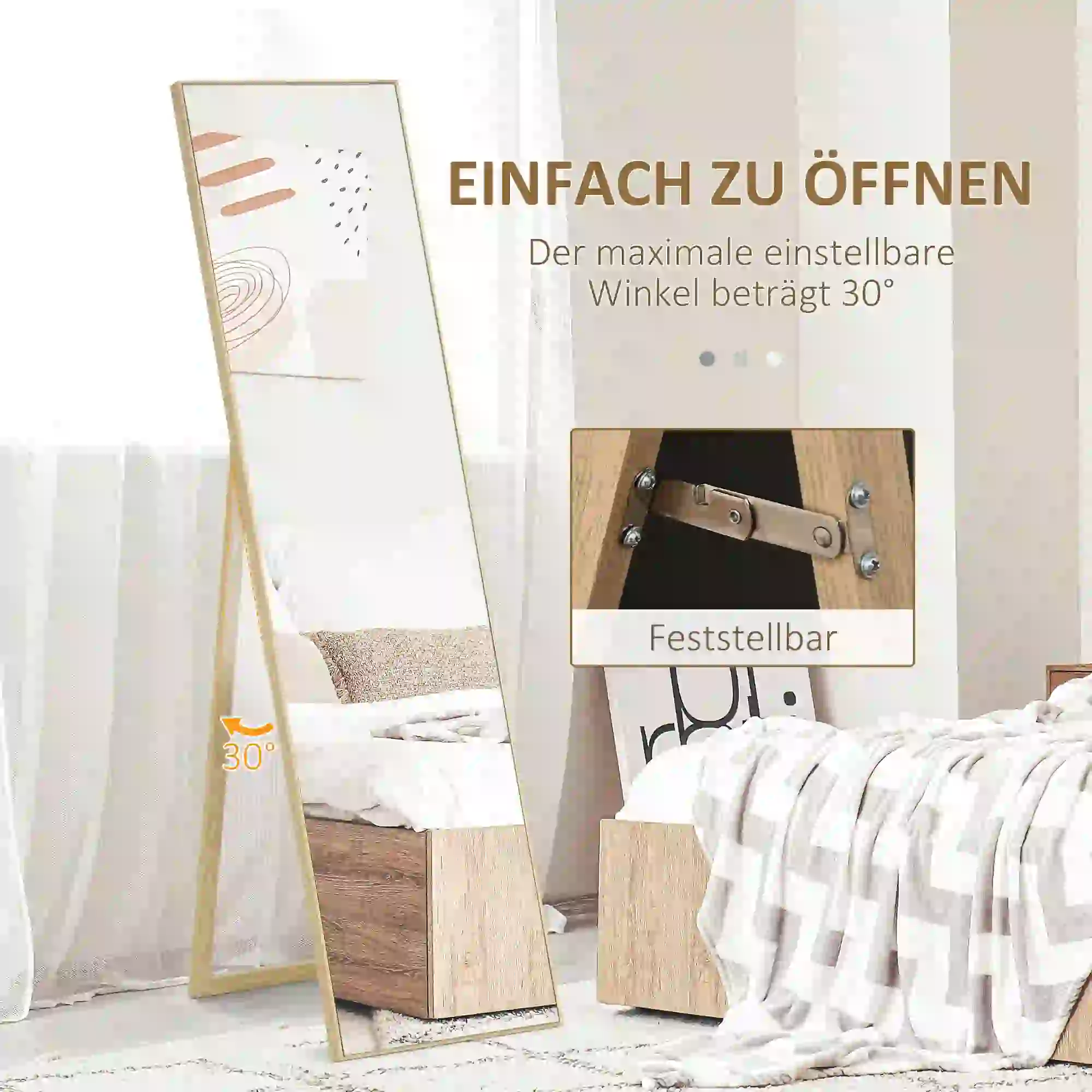 HOMCOM Standspiegel Ganzkörperspiegel bruchsicher Holzmaserung