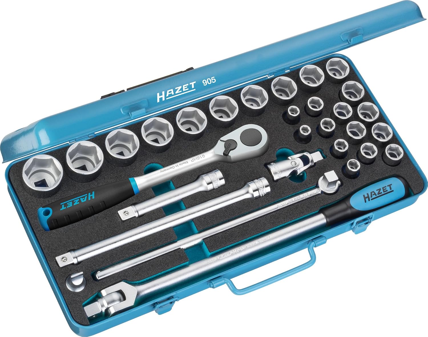 Hazet Steckschlüsseleinsätze, 12,5 mm, 2 Zoll, 435 mm, Blau, Steckschlüssel-Satz 905, 1/ Vierkant, Länge
