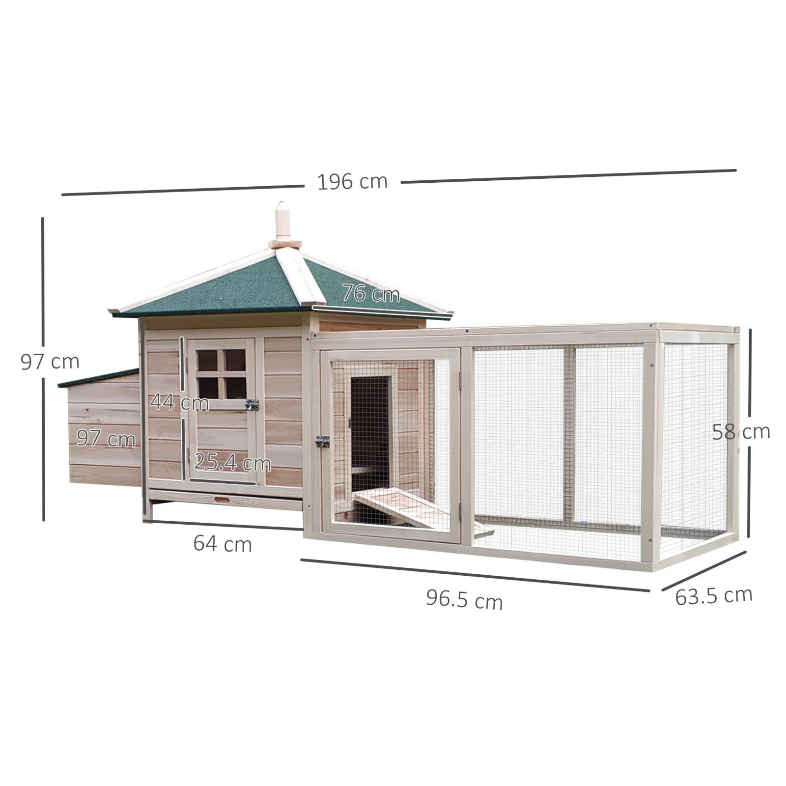 Easycomfort Pollaio da Giardino Prefabbricato in Legno 196x76x97cm, Color Legno
