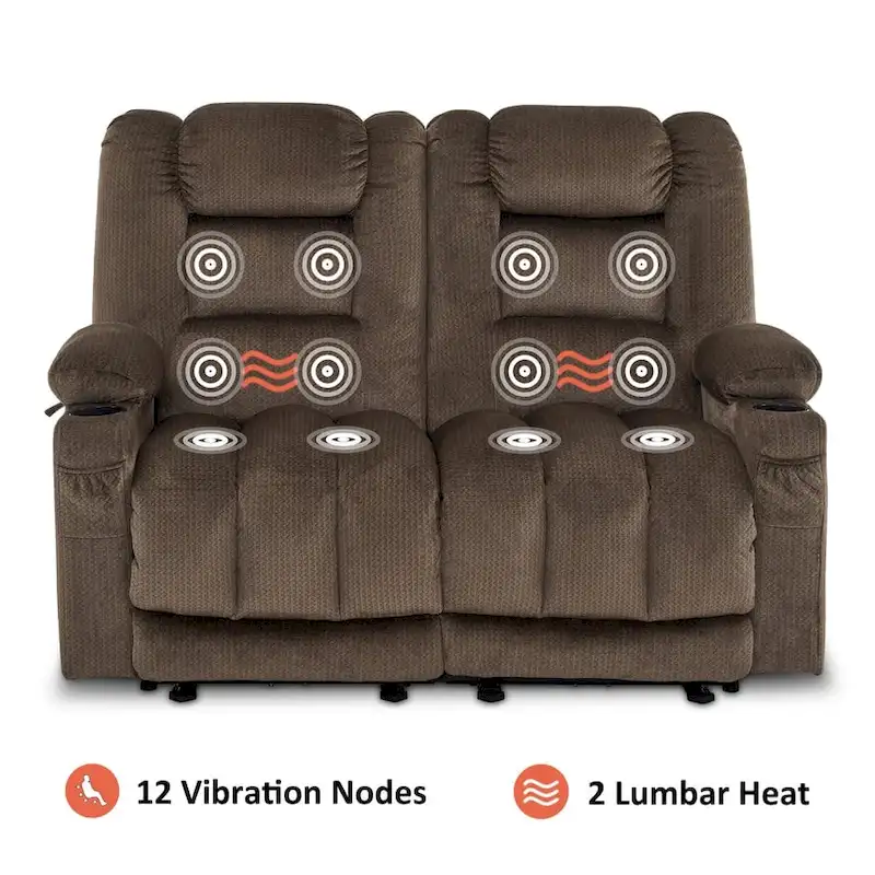 MCombo Power Reclining Loveseat Sofa with Heat and Massage, Fabric PR648