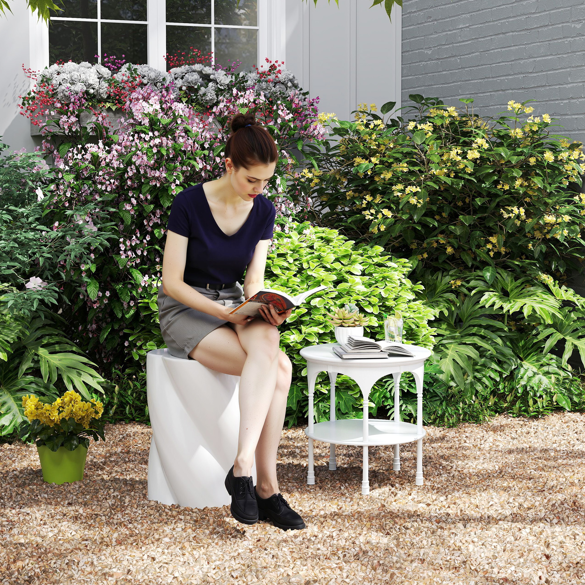 Outsunny Sitzhocker aus Keramik in Spiralform 120kg belastbar Ø33 x 45 cm Wetterfest Garten Hocker mit Deckel Weiß