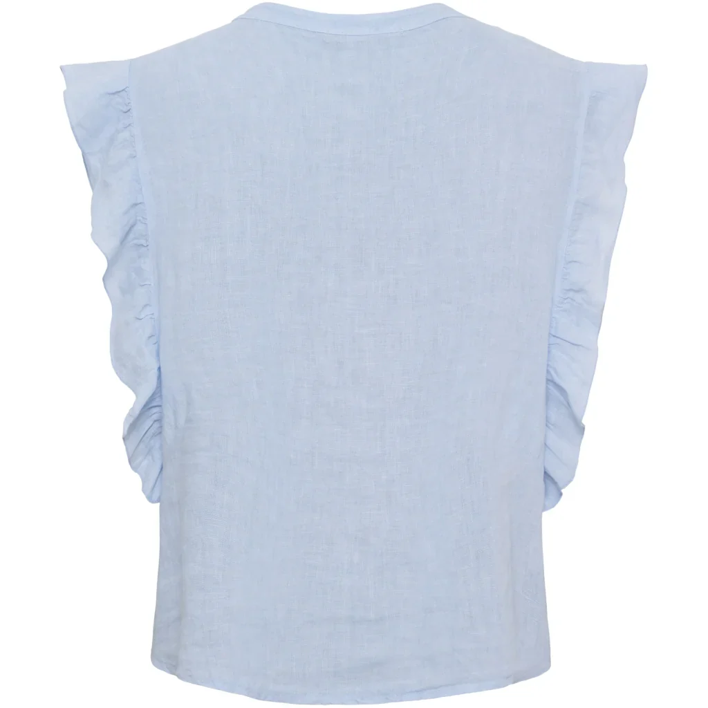 Linen Ruffle Top �C Sky | Women's Luxury Linen Top