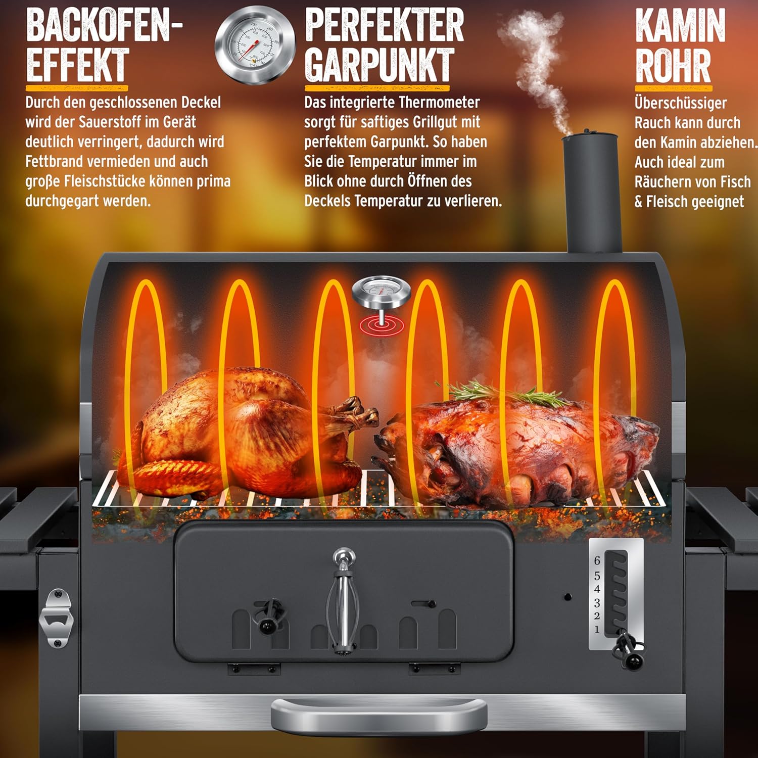 KESSER® Barbecue con Carrello XXL Barbecue a carbonella con Coperchio, Ruote, Manico in Acciaio Inox, griglia e termometro a carbonella,Grande Barbecue a carbonella Barbecue da Campeggio