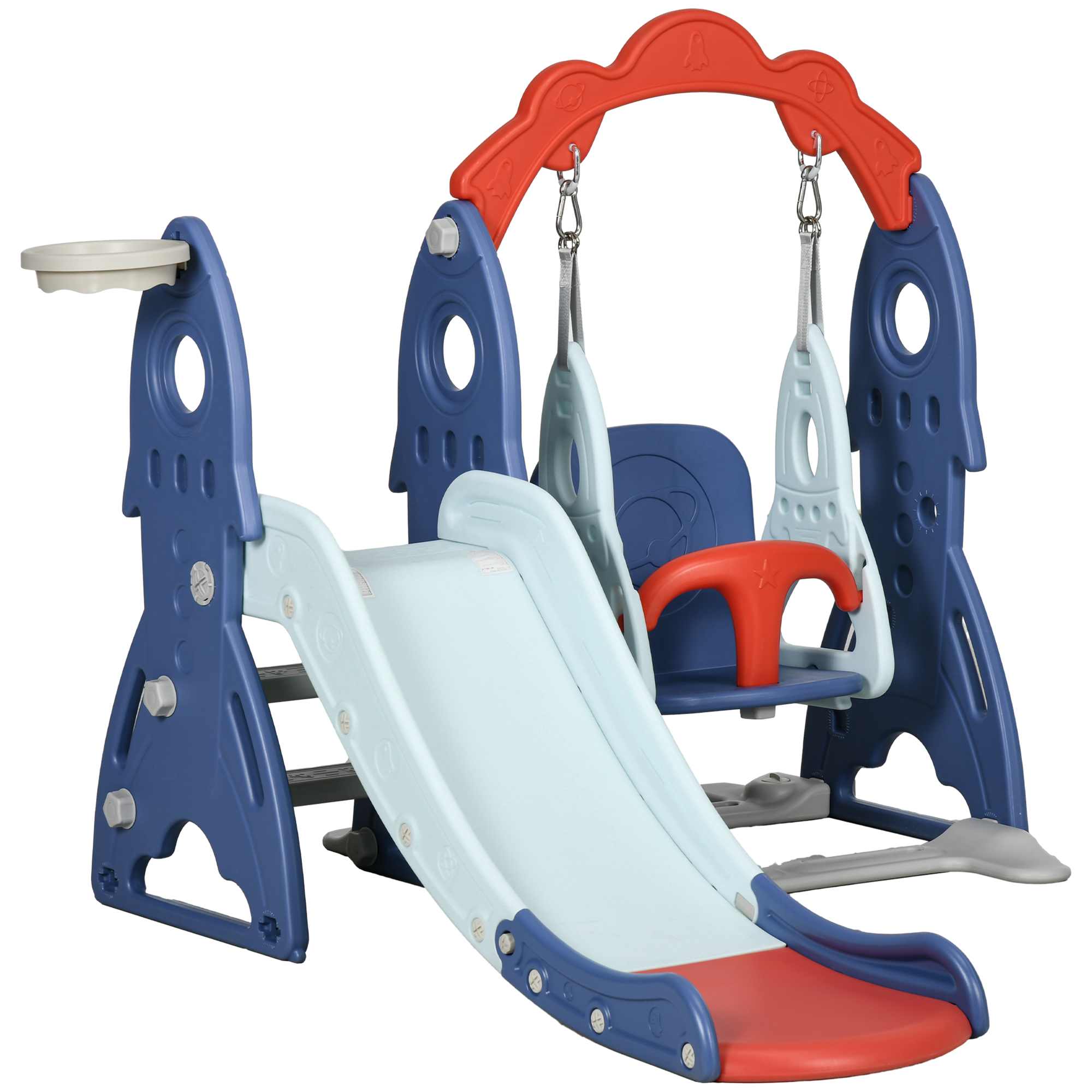 AIYAPLAY Spielplatz Set mit Rutsche und Schaukel für Kinder 3-in-1 mit Basketballkorb, 155L x 136B x 114H cm blau
