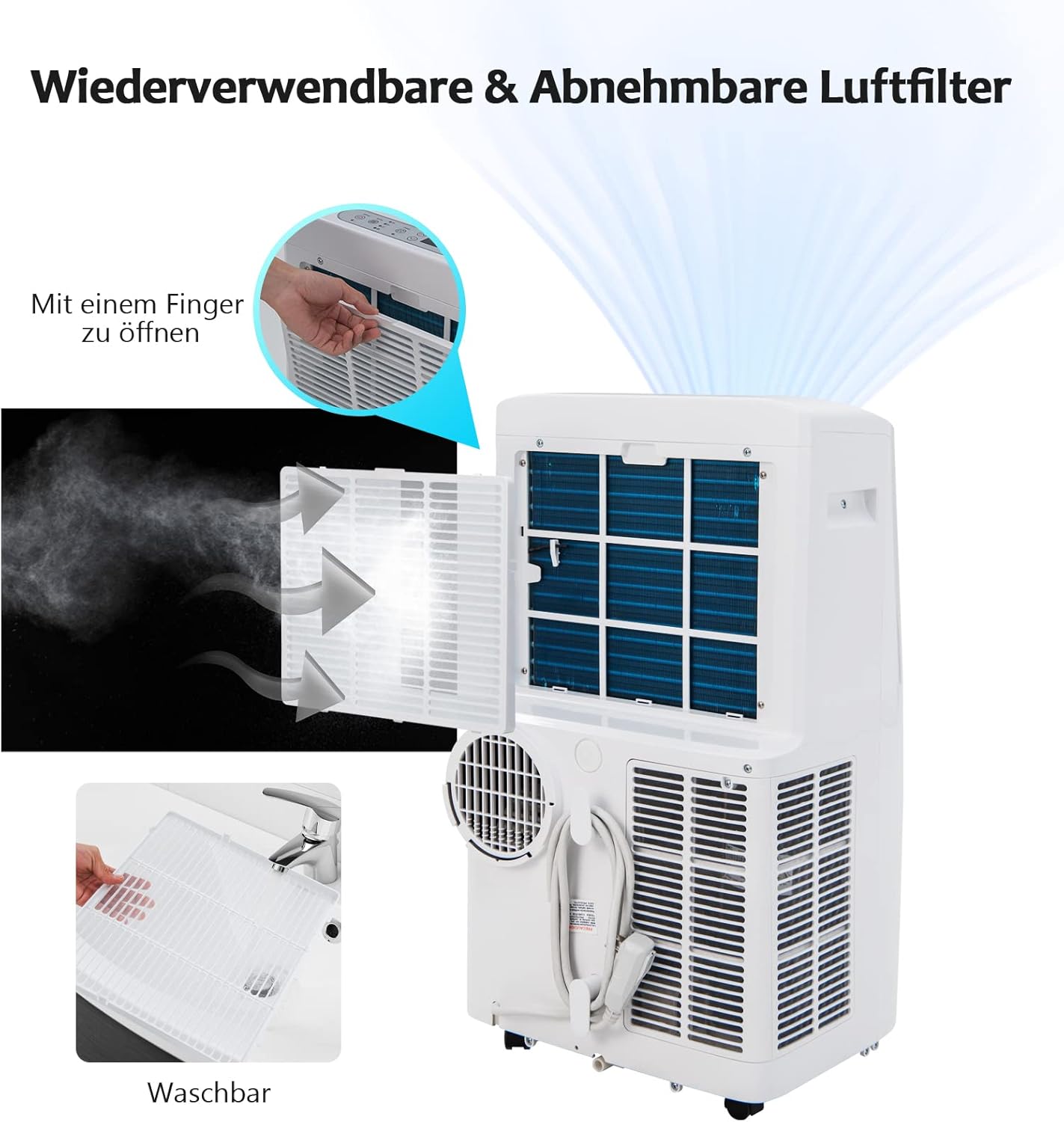 GOPLUS 14000 BTU Klimaanlage mit Abluftschlauch, 5 in 1 mobiles Klimagerät: Kühlen, Heizen, Entfeuchten, Belüften, Schlafmodus | für Raumgröße bis 30㎡ | 24H-Timer | App/Fernbedienung (14000BTU)