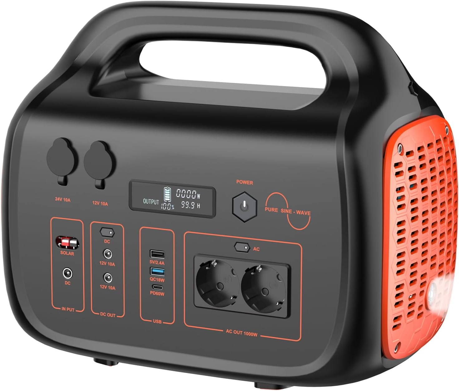 WADA POWER Centrale Elettrica Portatile: 1075Wh Power Station Generatore Solare 1000W Batteria Backup Uscita PD/AC/DC/USB Accumulatore di Energia per Campeggio Emergenza